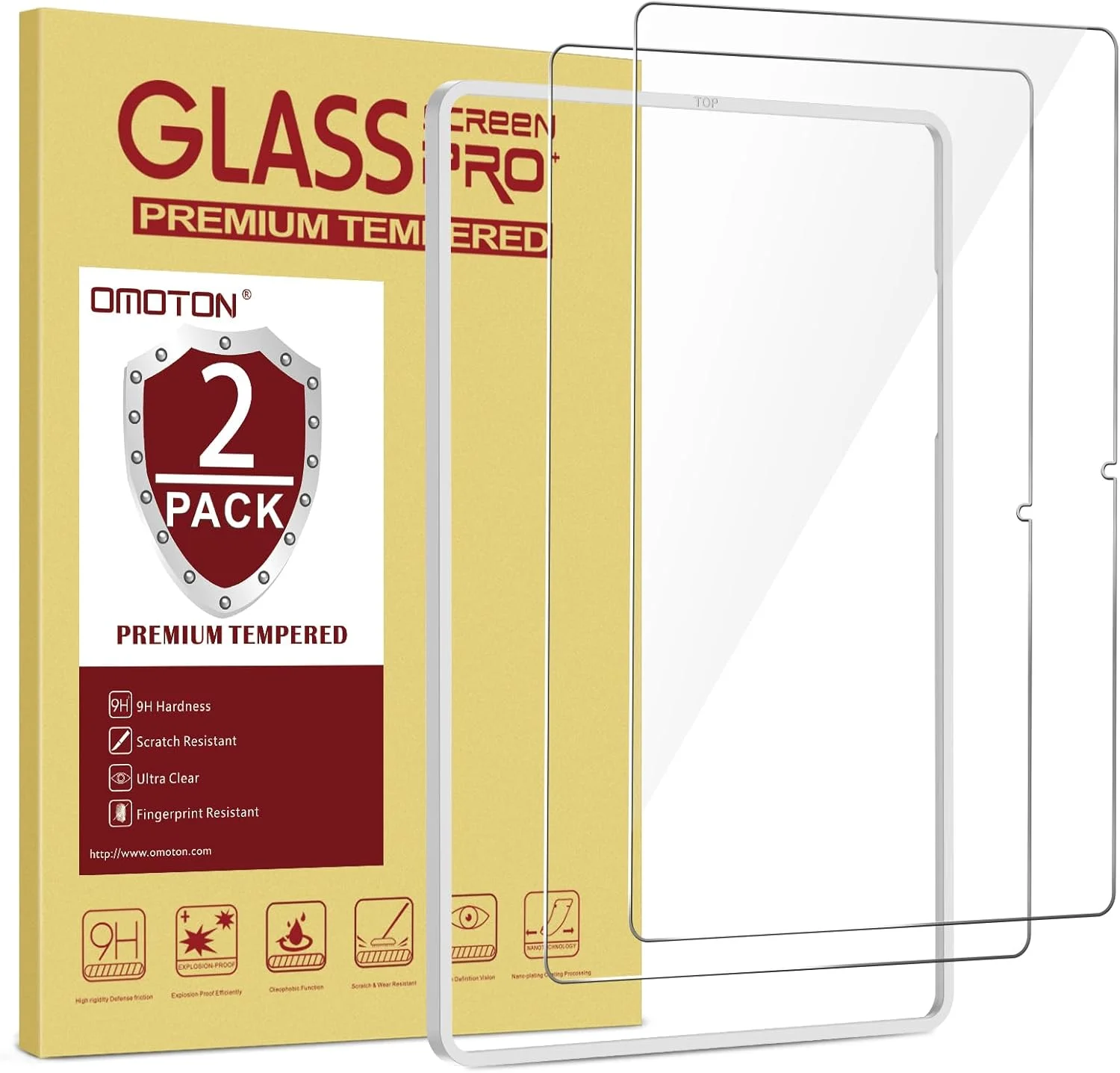محافظ صفحه نمایش شیشه ای حرارت دیده OMOTON سازگار با Samsung Galaxy Tab A9 Plus، فیلم محافظ صفحه نمایش با سختی 9H سازگار با Samsung Tab A9 Plus/A9+، همراه با قاب نصب، ضد خش