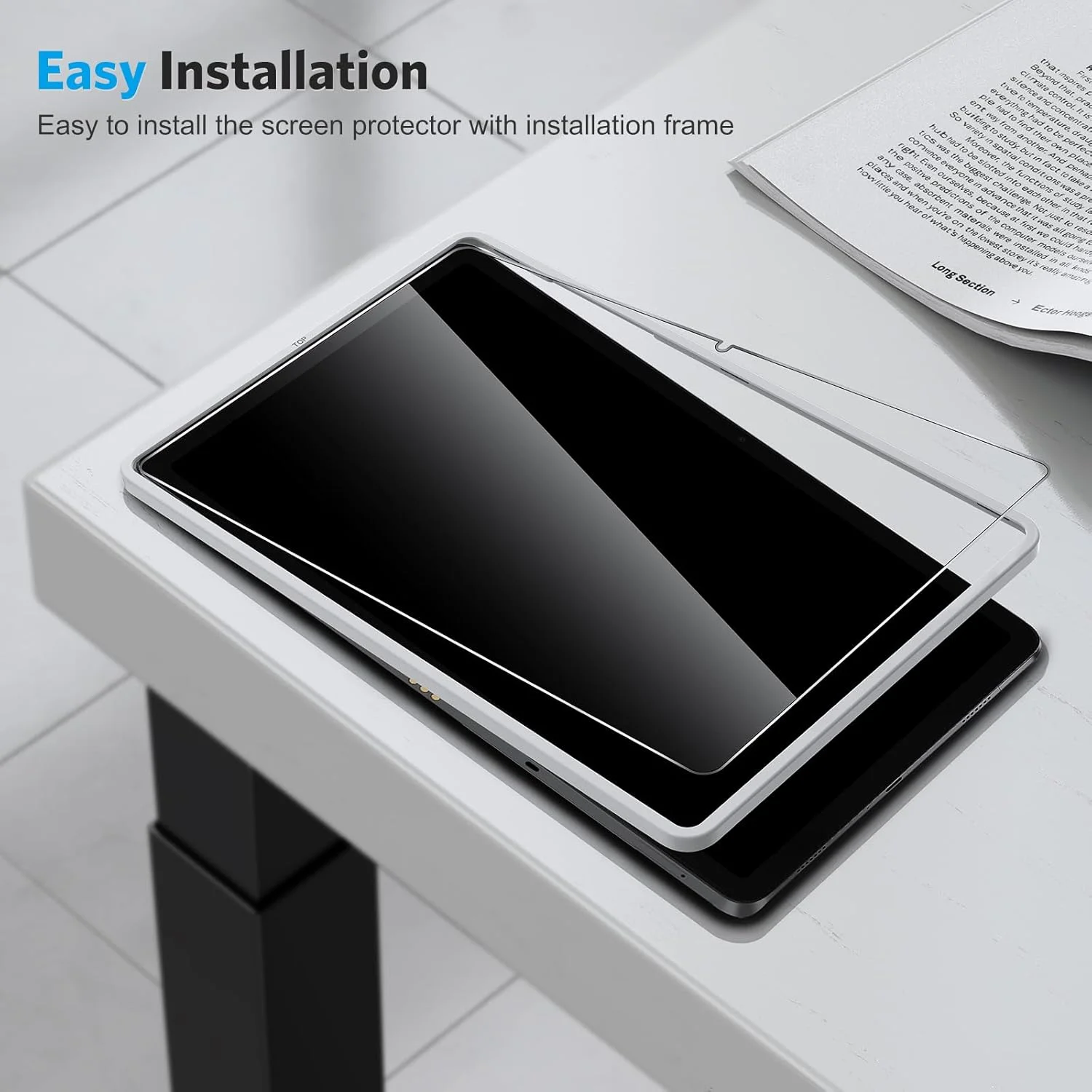 محافظ صفحه نمایش شیشه ای حرارت دیده OMOTON سازگار با Samsung Galaxy Tab A9 Plus، فیلم محافظ صفحه نمایش با سختی 9H سازگار با Samsung Tab A9 Plus/A9+، همراه با قاب نصب، ضد خش