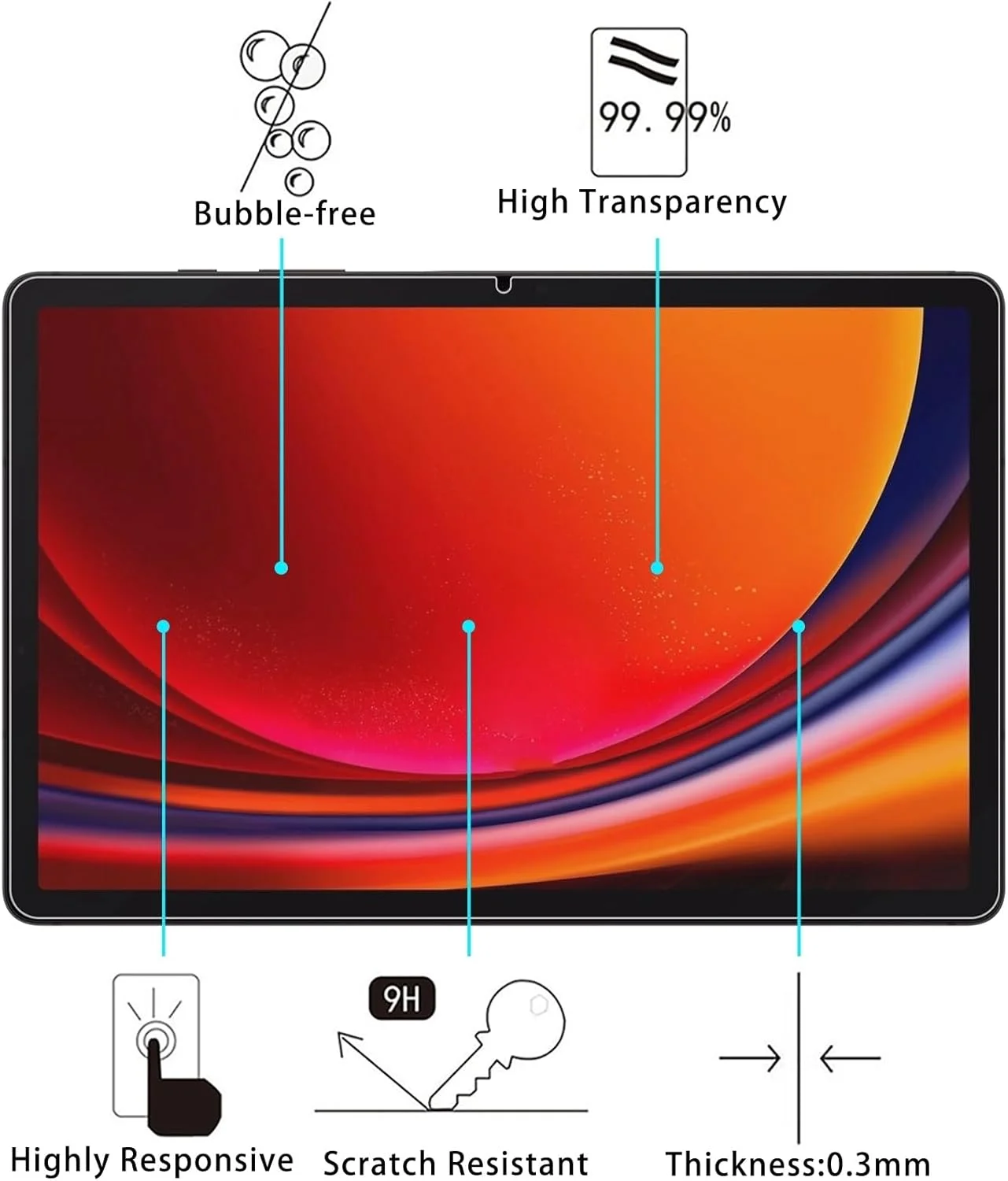محافظ صفحه نمایش شیشه ای تمپرد برای سامسونگ گلکسی تب S9 پلاس، 2 عدد، سختی 9H، ضخامت 0.3 میلی متر، ضد انفجار (رنگ: رنگ 3)