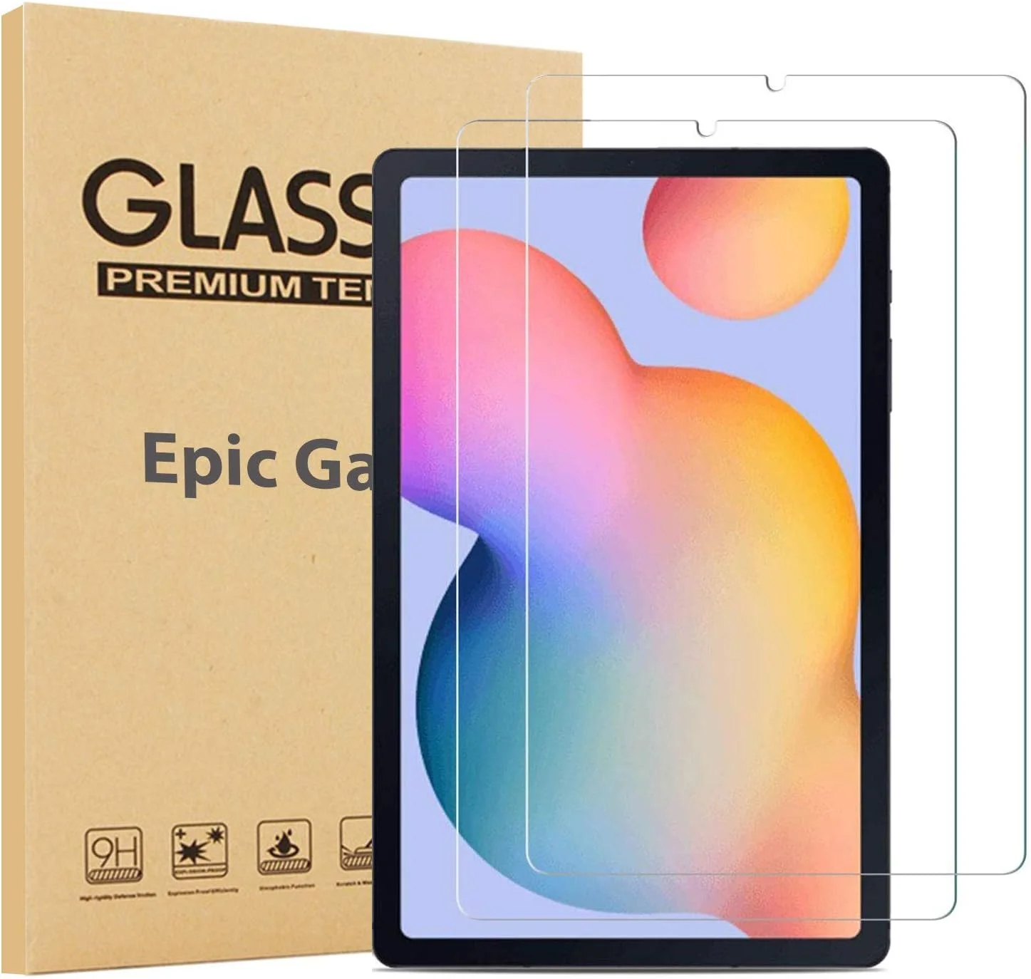 محافظ صفحه نمایش شیشه ای EpicGadget [بسته 2 عددی] برای تبلت سامسونگ گلکسی تب S6 Lite 10.4 اینچ - P610/P615 عرضه شده در سال 2020 - فیلم شیشه ای حرارت دیده / کیفیت بالا / سختی 9H