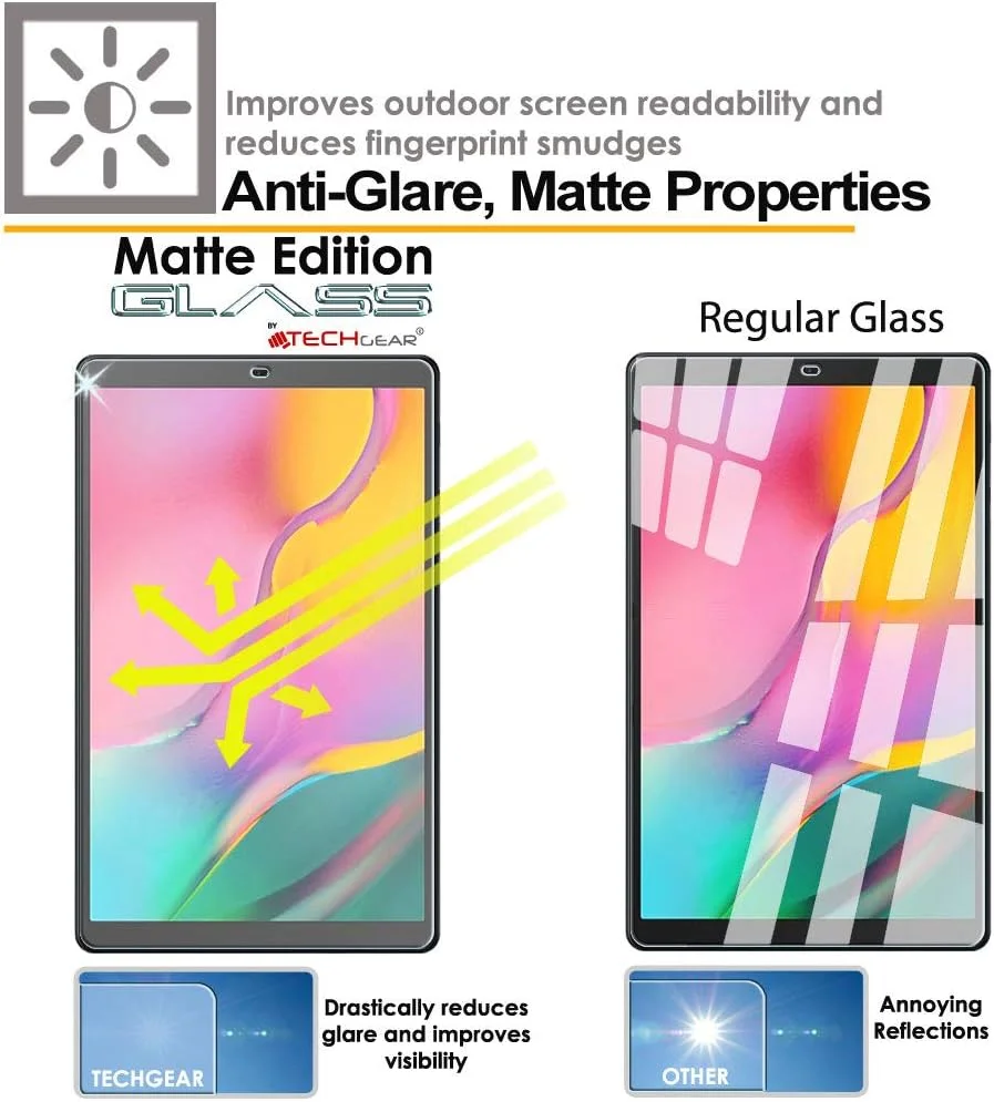 محافظ صفحه نمایش مات ضد تابش نور TECHGEAR سازگار با Samsung Galaxy Tab A 10.1" 2019 (-T510 Series) - نسخه شیشه ای مات، محافظ صفحه نمایش شیشه ای حرارت دیده
