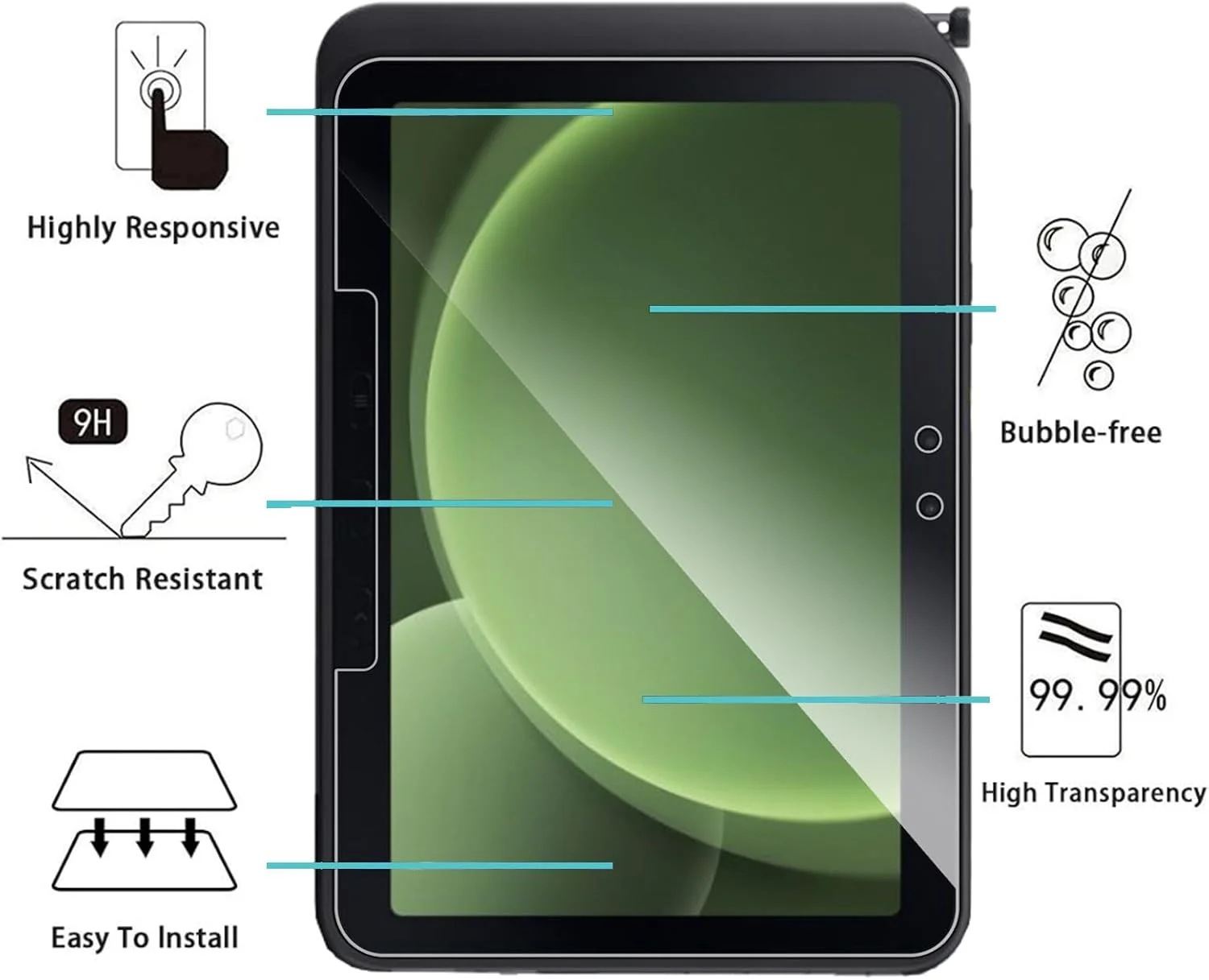 محافظ صفحه نمایش KUSINHOKA برای Samsung Galaxy Tab Active 5 Pro، بسته 2 عددی، سختی 9H، ضد خش، ضد اثر انگشت، محافظ صفحه نمایش شیشه ای حرارت دیده، ضد حباب، محافظ صفحه نمایش با حساسیت بالا