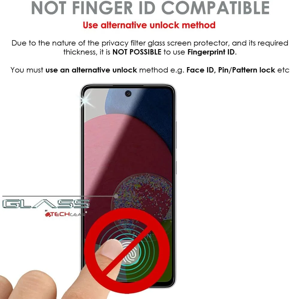 بسته 2 عددی محافظ صفحه نمایش حریم خصوصی TECHGEAR سازگار با Samsung Galaxy A53 5G / A52 5G - محافظ صفحه نمایش حریم خصوصی 3D Touch با پوشش کامل