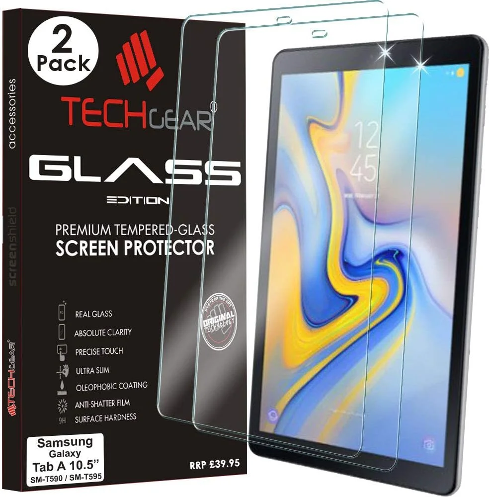 محافظ صفحه نمایش TECHGEAR [بسته 2 عددی] مناسب برای تبلت سامسونگ گلکسی تب A 10.5 اینچ (مدل T590 / T595) - نسخه شیشه ای، محافظ صفحه نمایش شیشه حرارت دیده واقعی