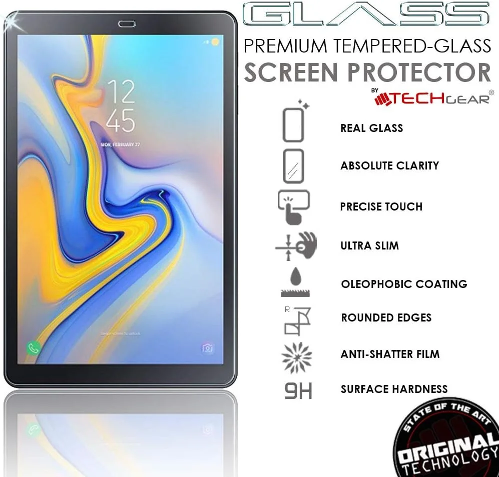 محافظ صفحه نمایش TECHGEAR [بسته 2 عددی] مناسب برای تبلت سامسونگ گلکسی تب A 10.5 اینچ (مدل T590 / T595) - نسخه شیشه ای، محافظ صفحه نمایش شیشه حرارت دیده واقعی