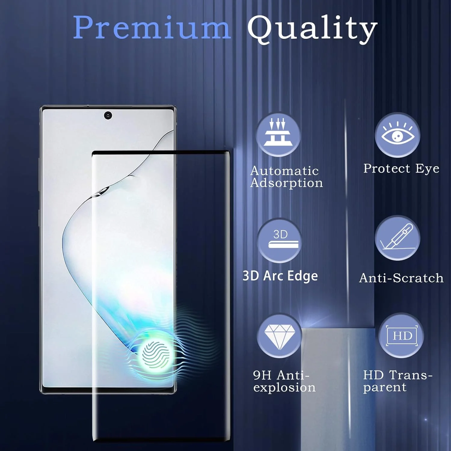 محافظ صفحه نمایش شیشه ای حرارت دیده برای سامسونگ گلکسی نوت 10، محافظ صفحه نمایش شیشه ای با سختی 9H، شفافیت HD، ضد خش، 3D، ضد حباب، محافظ صفحه نمایش بدون حباب، بسته 2 عددی