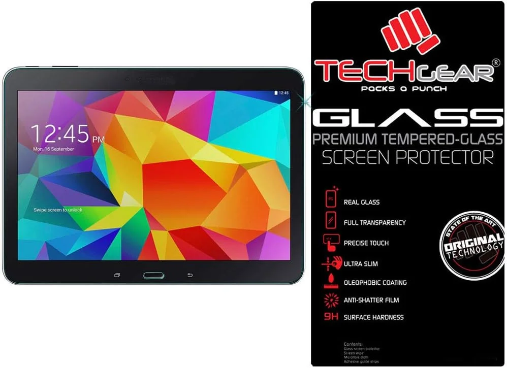 محافظ صفحه نمایش شیشه ای TECHGEAR برای گلکسی تب 4 10.1 اینچ (سری T530) - نسخه شیشه ای، محافظ صفحه نمایش شیشه ای حرارت دیده سازگار با سامسونگ گلکسی تب 4 10.1 اینچ