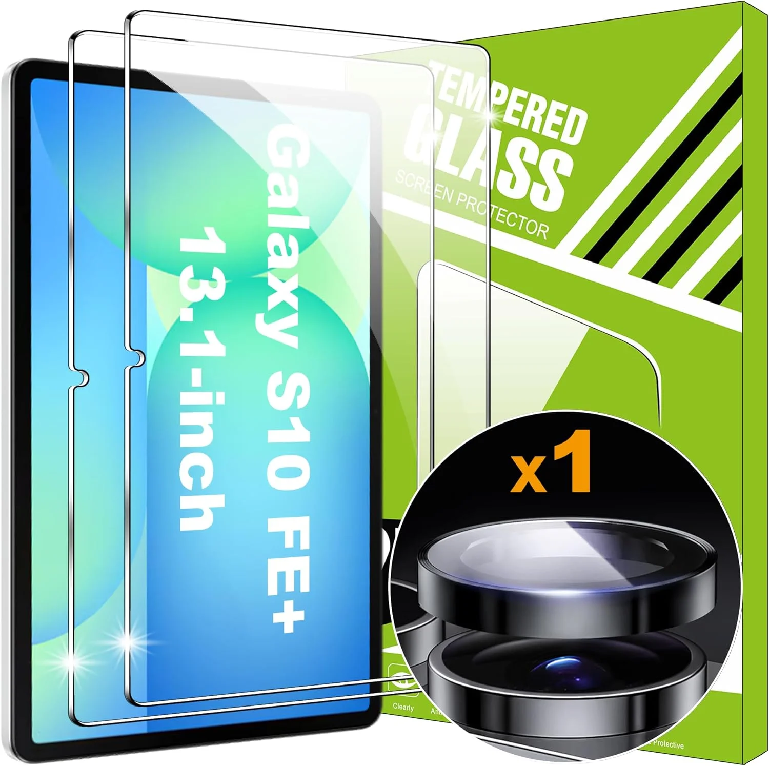 محافظ صفحه نمایش Lemxiee برای تبلت سامسونگ گلکسی تب S10 FE Plus سایز 13.1 اینچ، شیشه حرارت دیده [2+1 تکه] محافظ دوربین + فیلم محافظ صفحه نمایش HD با سختی 9H