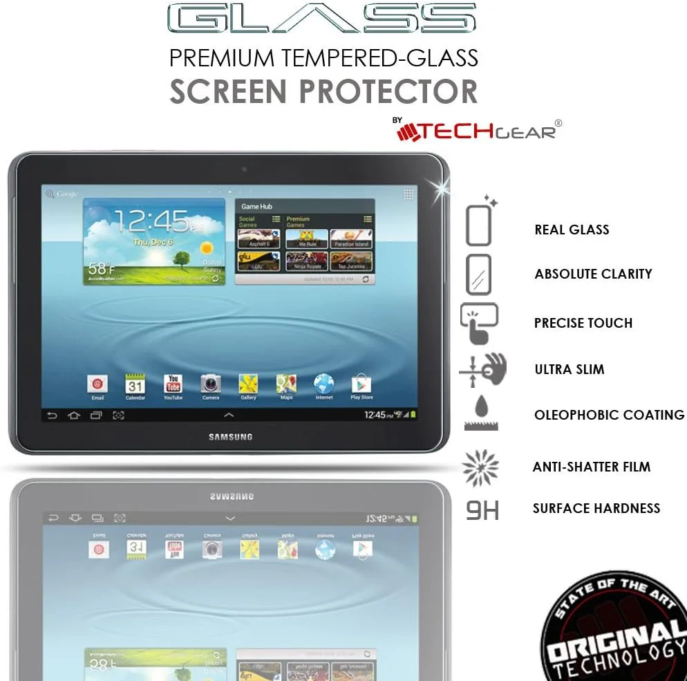 محافظ صفحه نمایش شیشه ای حرارت دیده TECHGEAR GLASS Edition مناسب برای تبلت سامسونگ گلکسی تب 2 10.1 اینچ (سری GT-P5100) - پوشش محافظ صفحه نمایش شیشه ای اصل