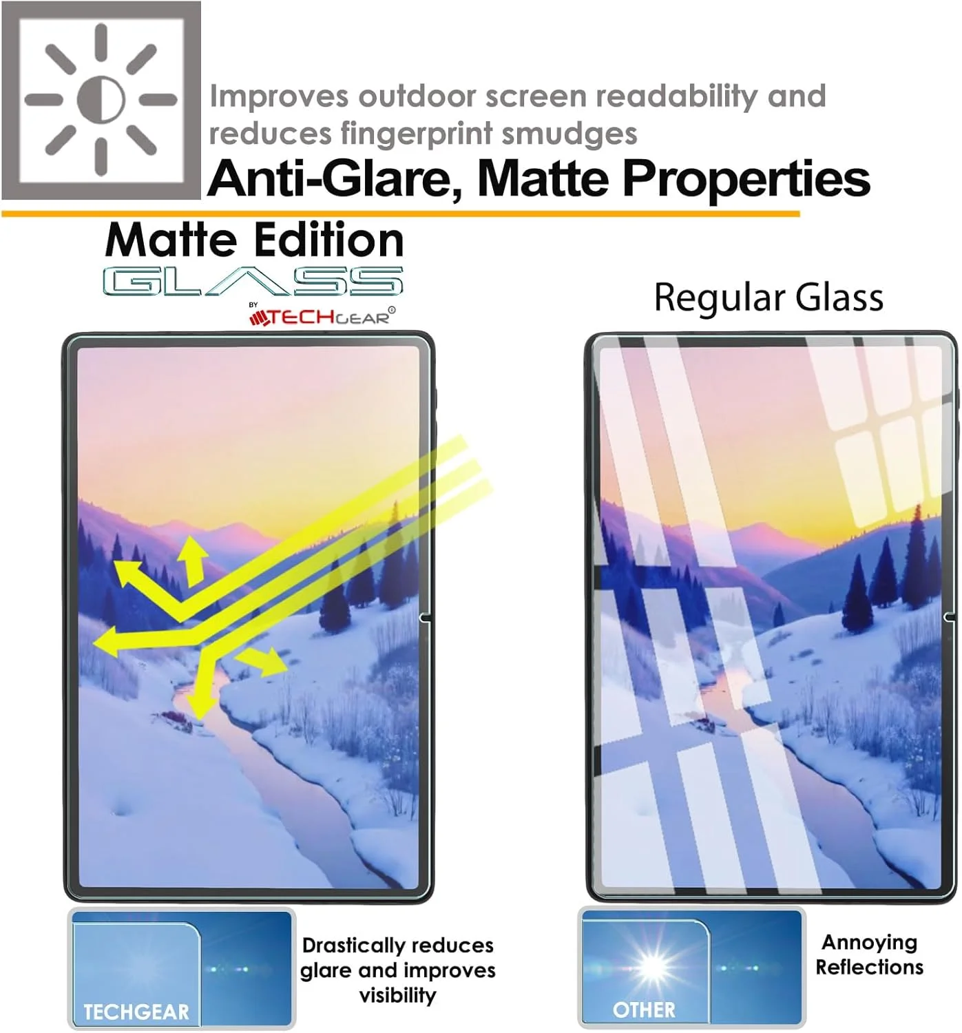 محافظ صفحه نمایش مات شیشه ای TECHGEAR مناسب برای تبلت سامسونگ Galaxy Tab S9 FE 10.9 اینچ 2023، محافظ صفحه نمایش شیشه ای حرارت دیده با سختی 9H، ضد خش و بدون حباب، ساخته شده برای سامسونگ گلکسی تب