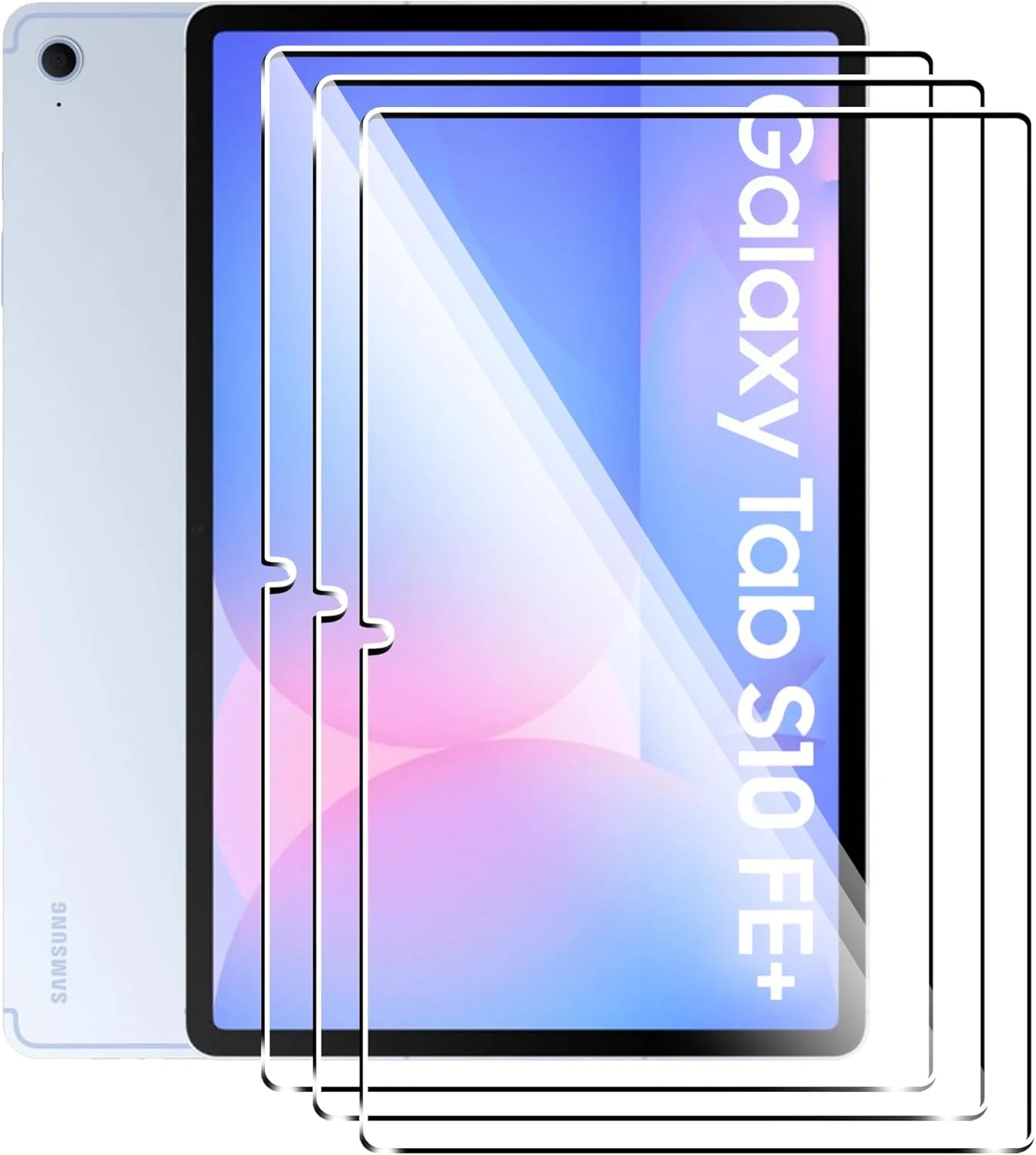 محافظ صفحه نمایش Fhyeugfy [بسته 3 عددی] طراحی شده برای تبلت سامسونگ گلکسی تب S10 FE+، فیلم شیشه ای حرارت دیده، HD شفاف، ضد خش، بدون حباب
