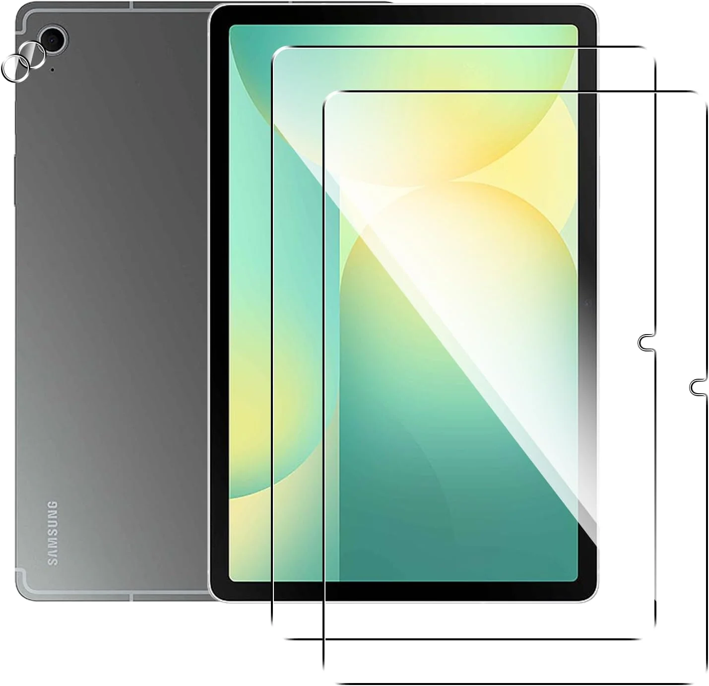 محافظ صفحه نمایش 2+2 عددی AUUYYA برای تبلت سامسونگ گلکسی تب S10 FE 2025/S9 FE/S9/S8/S7 11 اینچی، محافظ صفحه نمایش شیشه ای حرارت دیده با محافظ دوربین شیشه ای، سختی 9H، وضوح HD