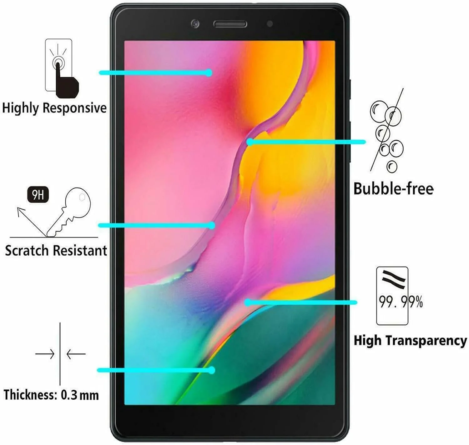 محافظ صفحه نمایش شیشه ای حرارت دیده PROTech (بسته 2 عددی) برای تبلت سامسونگ گلکسی تب A 8.0 2019 مدل SM-T290/T295 [سختی 9H] [فوق العاده شفاف] [ضد خش] [بدون حباب]
