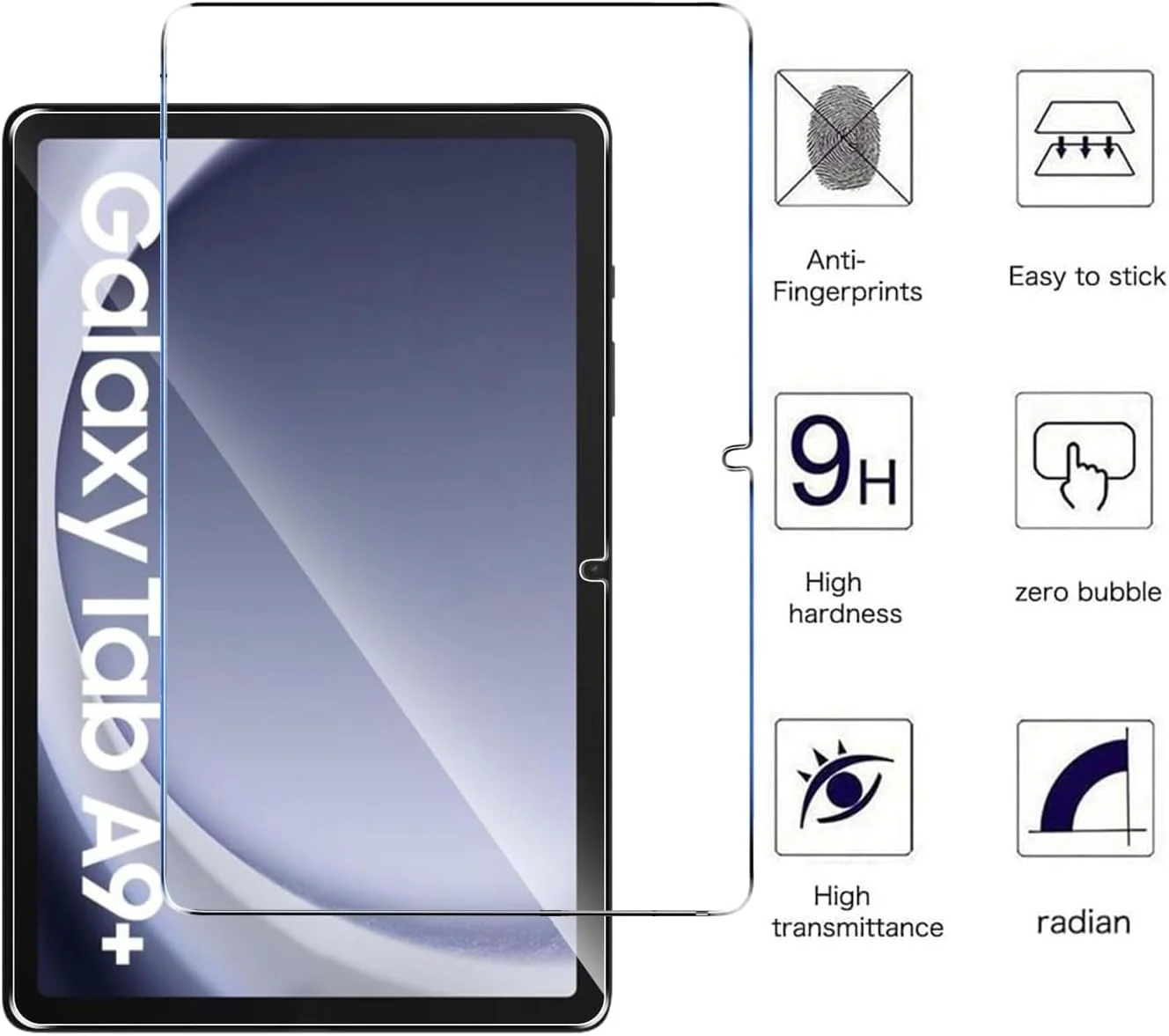 محافظ صفحه نمایش شیشه ای تبلت سامسونگ Tab A9 Plus 11 اینچ (2023) آلنبون، سختی 9H، ضد خش، ضد حباب، لبه گرد 2.5D [بسته 2 عددی]