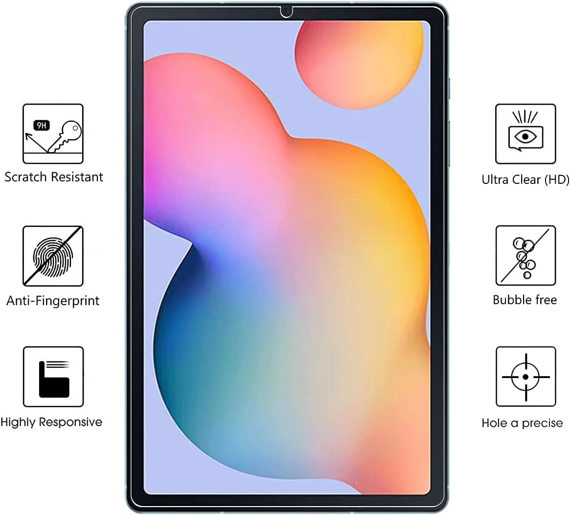 محافظ صفحه نمایش LEEBOSS سازگار با تبلت سامسونگ گلکسی تب S6 لایت 10.4 اینچ 2020 2022 (SM-P610/P613/P615/P619)، فیلم شیشه ای حرارت دیده ضد خش برای سامسونگ تب S6 لایت، بسته 2 عددی