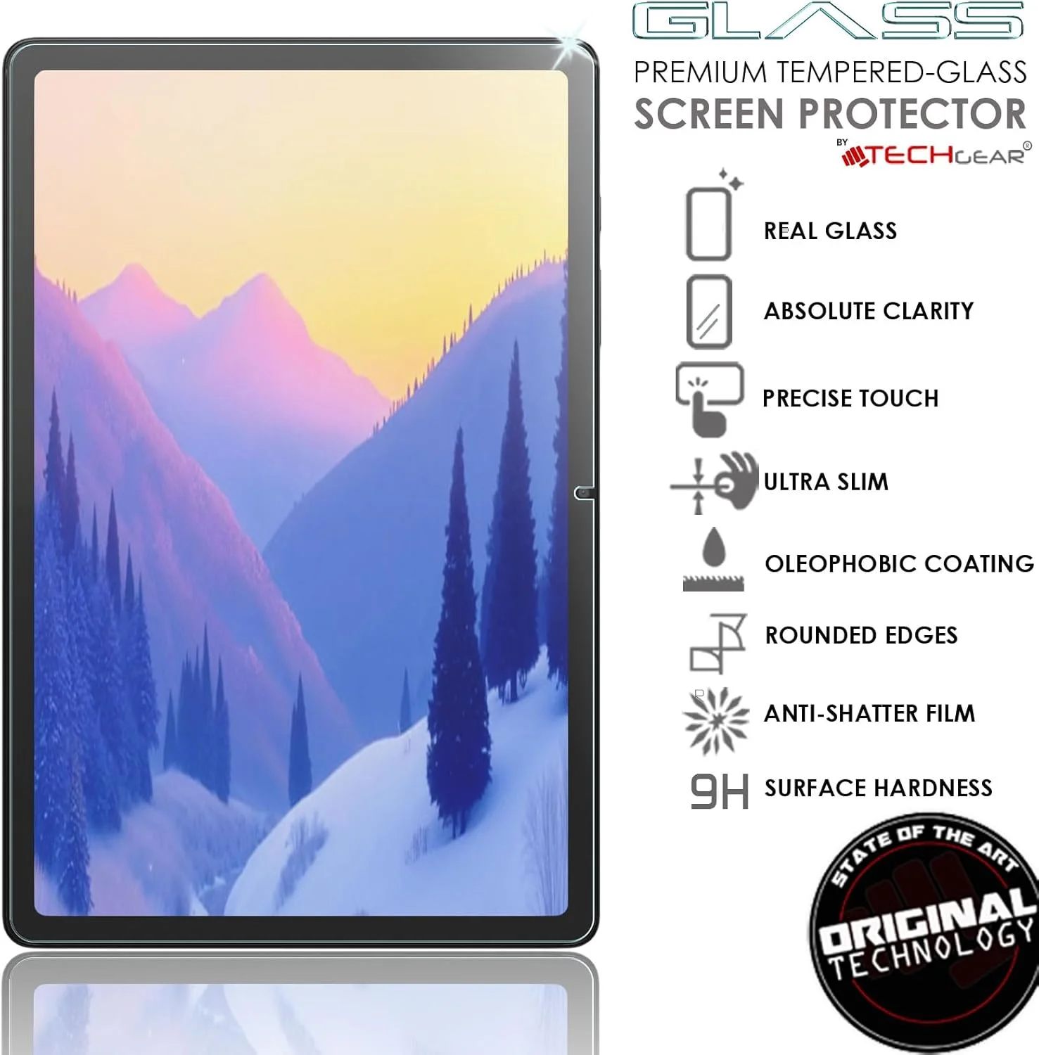 محافظ صفحه نمایش شیشه ای حرارت دیده TECHGEAR برای تبلت سامسونگ گلکسی تب A9 پلاس 11 اینچ مدل SM-X210 / SM-X215، سختی 9H، وضوح HD، ضد خش و بدون حباب، ساخته شده برای سامسونگ گلکسی تب A9