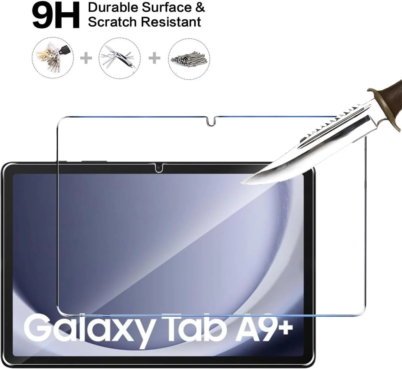 محافظ صفحه نمایش شیشه ای تبلت سامسونگ Tab A9 Plus 11 اینچ (2023) آلنبون، سختی 9H، ضد خش، ضد حباب، لبه گرد 2.5D [بسته 2 عددی]