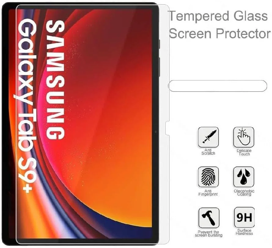 محافظ صفحه نمایش شیشه ای حرارت دیده برای تبلت سامسونگ گلکسی تب S9 پلاس 2023، محافظ ضد خش با سختی 9H، فیلم محافظ شیشه ای حرارت دیده برای سامسونگ گلکسی تب S9 پلاس