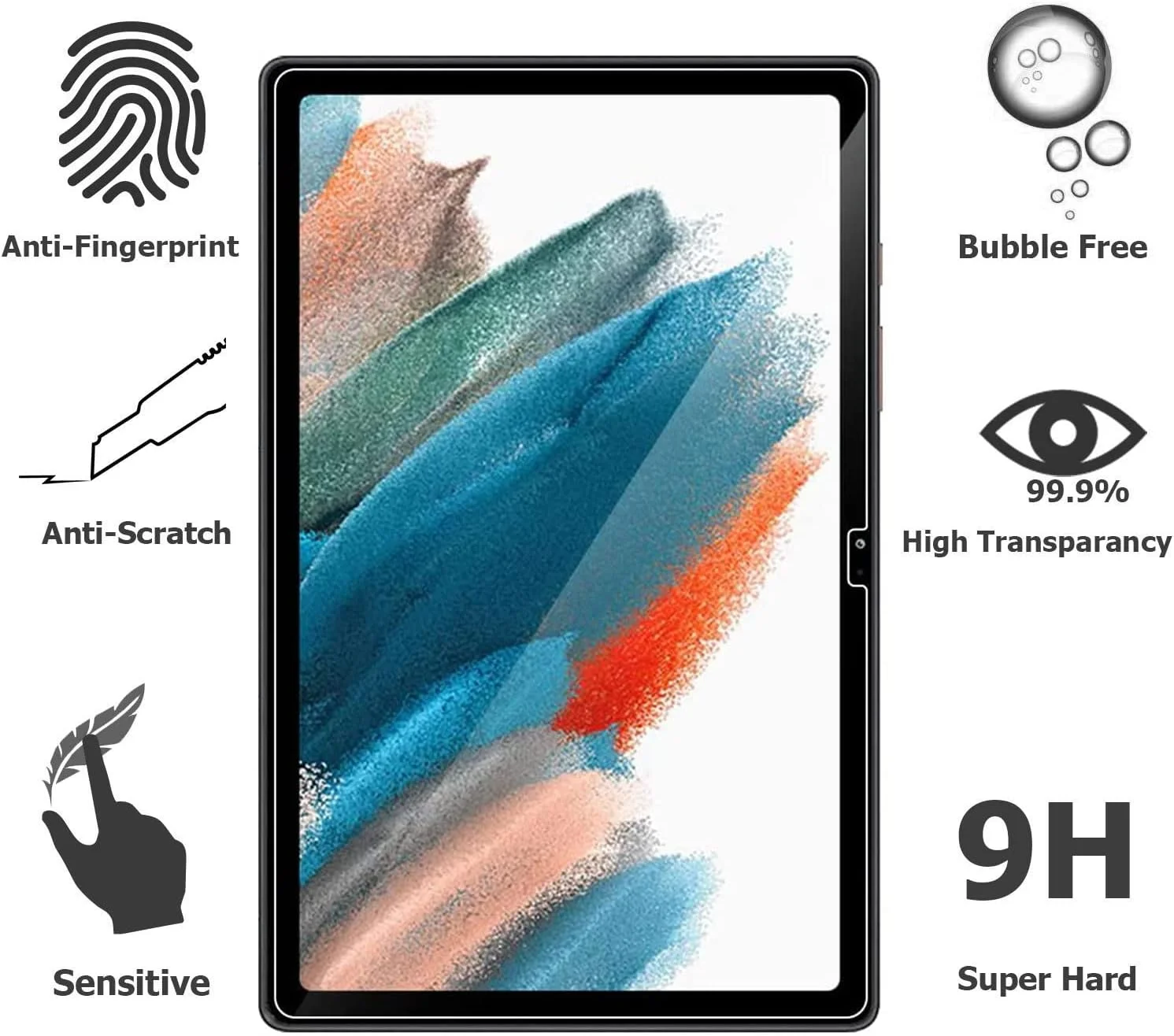 محافظ صفحه نمایش [بسته 2 عددی] EPIC GADGET برای تبلت سامسونگ گلکسی Tab A8 با صفحه نمایش 10.5 اینچی (مدل های X200/X205/X207)، فیلم محافظ صفحه نمایش شیشه ای حرارت دیده شفاف HD با سختی 9H برای تبلت سامسونگ Tab A8 10.5 اینچی (عرضه شده در سال 2022)