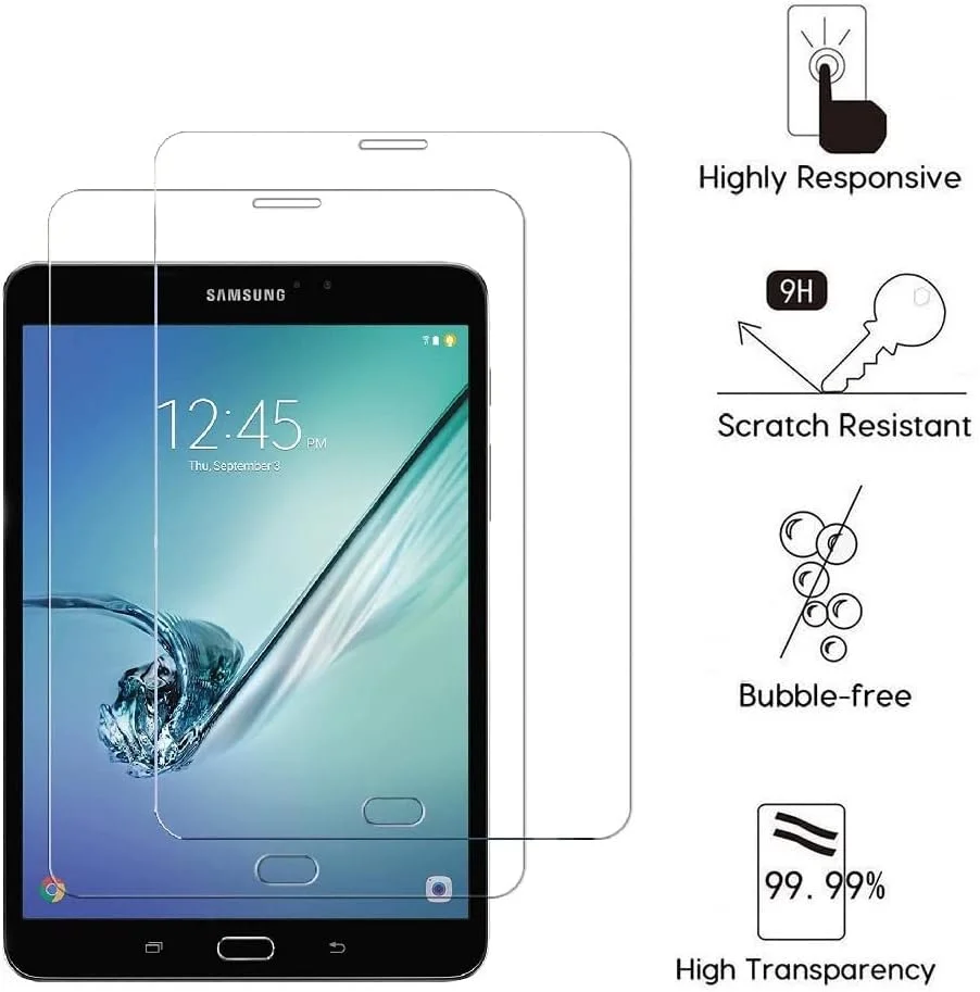 محافظ صفحه نمایش WEOFUN بسته 2 عددی سازگار با Samsung Galaxy Tab S2 T719 T715، محافظ صفحه نمایش شیشه ای برای Samsung Galaxy Tab S2 8.0 اینچ [0.33 میلی متر، 9H، فوق العاده شفاف]