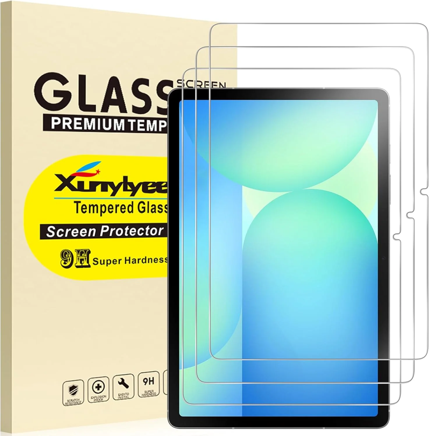 محافظ صفحه نمایش شیشه ای حرارت دیده بدون حباب نصب آسان XunyLyee بسته 3 عددی، مناسب برای تبلت سامسونگ گلکسی تب S10 لایت/ S10 FE/ S9 FE 10.9 اینچ/گلکسی تب S11/ S9 11 اینچ