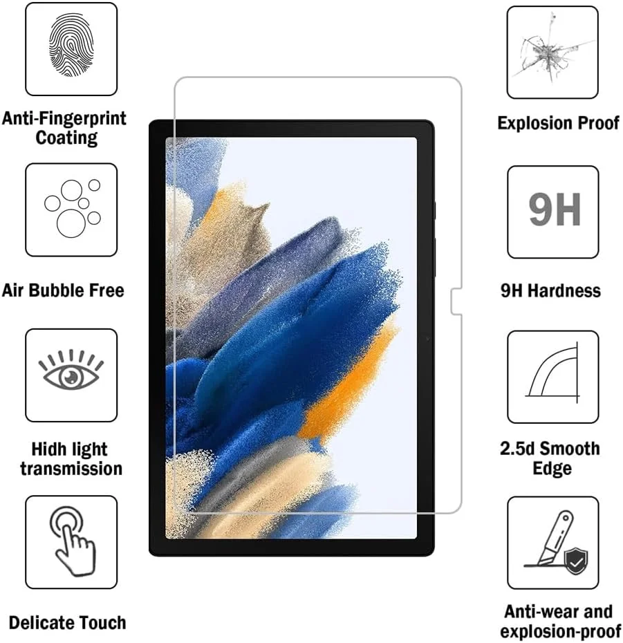 محافظ صفحه نمایش شیشه ای حرارت دیده شونویگ مناسب برای تبلت سامسونگ گلکسی تب A8 مدل 2022 با صفحه نمایش 10.5 اینچی SM-X200 SM-X205 SM-X207، ضد خش، وضوح HD و بدون حباب (2 عدد)