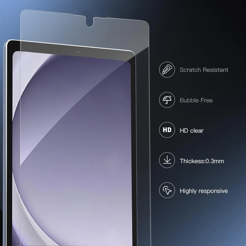 محافظ صفحه نمایش Gruattreay برای تبلت گلکسی تب A9 با اندازه 8.7 اینچ، وضوح بالا، نصب آسان، شیشه حرارت دیده با سختی 9H مناسب برای تبلت گلکسی تب A9 مدل 2023 (بسته 2 عددی)