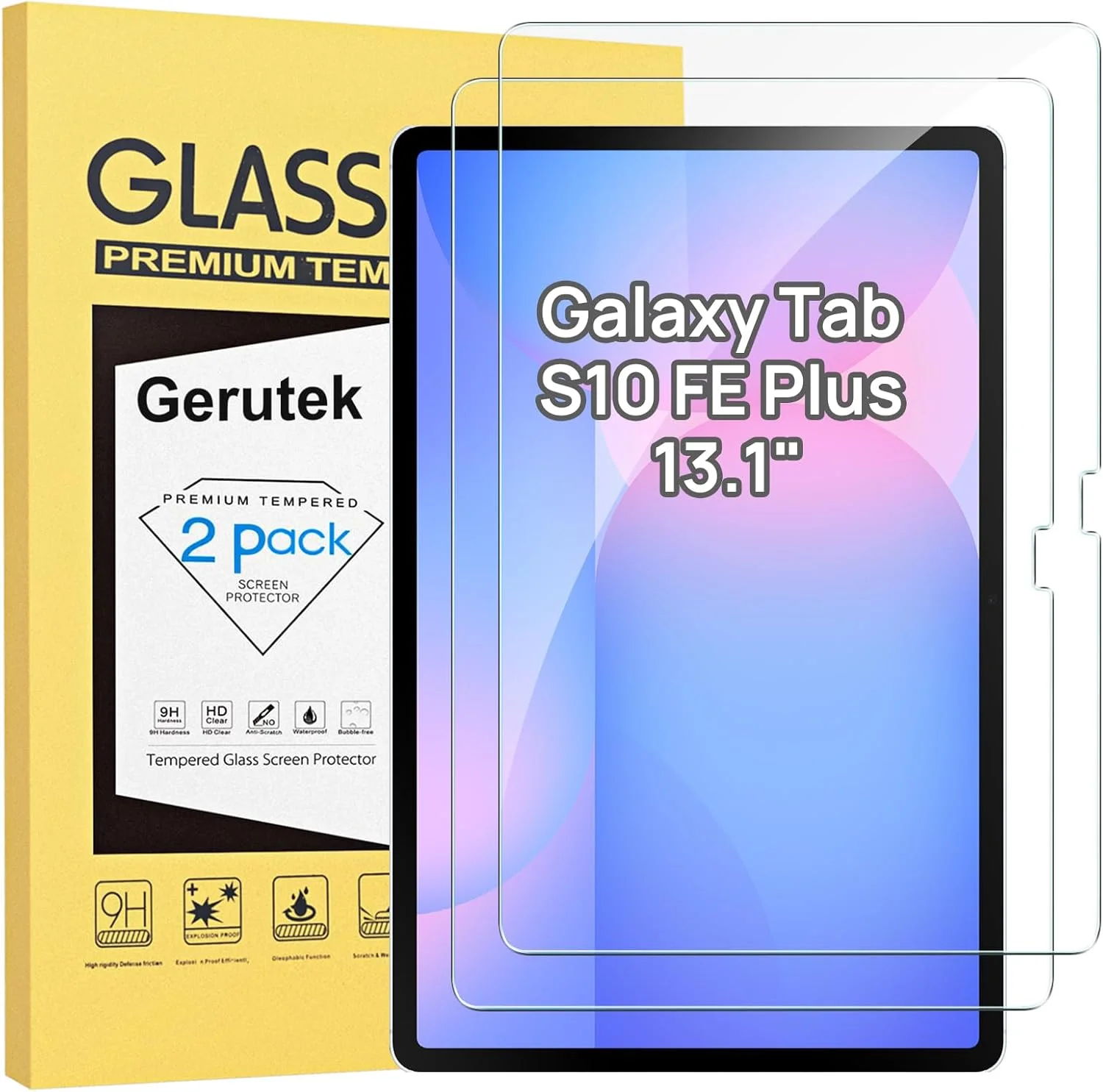 محافظ صفحه نمایش شیشه ای حرارت دیده [بسته 2 عددی] Gerutek برای تبلت سامسونگ گلکسی تب S10 FE+ Plus 2025 (13.1 اینچ)، سختی 9H، ضد خش، بدون حباب، محافظ صفحه نمایش با کیفیت بالا برای تبلت سامسونگ تب S10 FE پلاس 13.1 اینچ