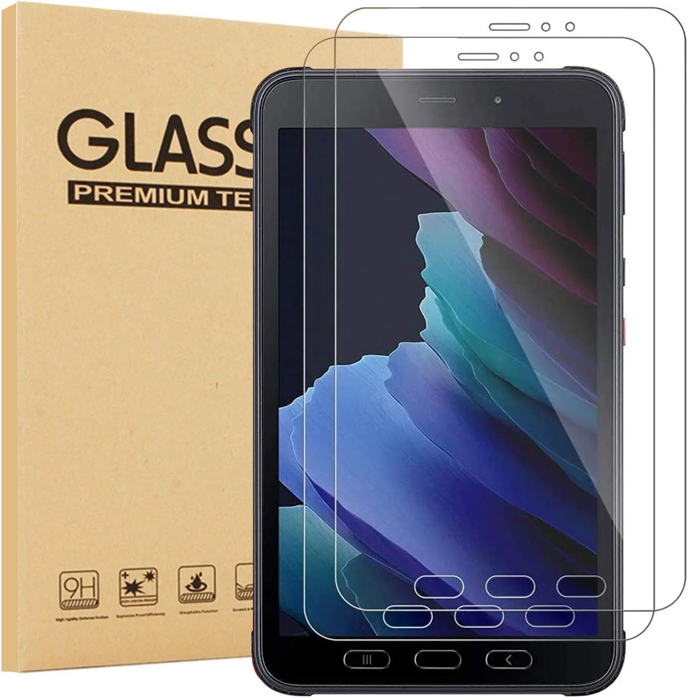 محافظ صفحه نمایش شیشه ای Epicgadget [بسته 2 عددی] برای تبلت سامسونگ گلکسی تب اکتیو 3 با اندازه 8.0 اینچ (-T570/-T575/-T577) - فیلم شیشه ای حرارت دیده / کیفیت بالا / سختی 9H