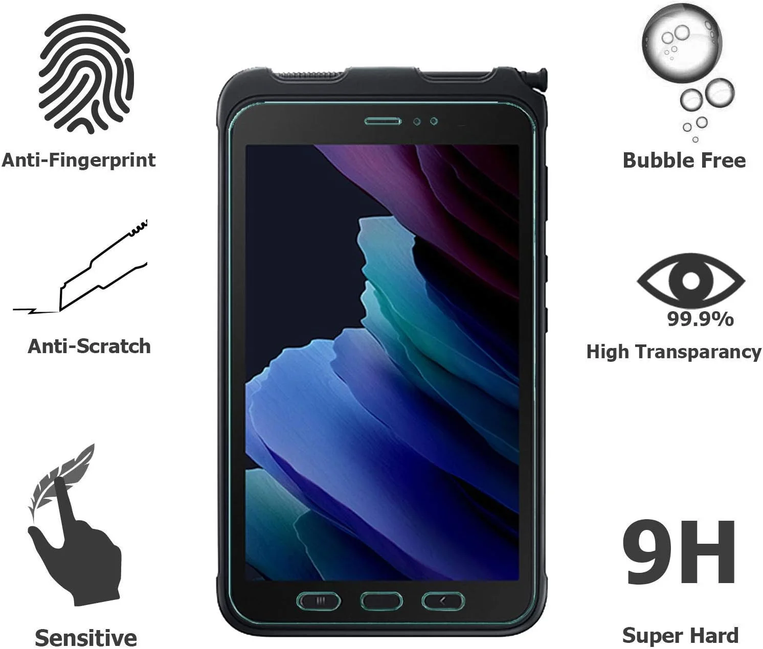 محافظ صفحه نمایش شیشه ای Epicgadget [بسته 2 عددی] برای تبلت سامسونگ گلکسی تب اکتیو 3 با اندازه 8.0 اینچ (-T570/-T575/-T577) - فیلم شیشه ای حرارت دیده / کیفیت بالا / سختی 9H