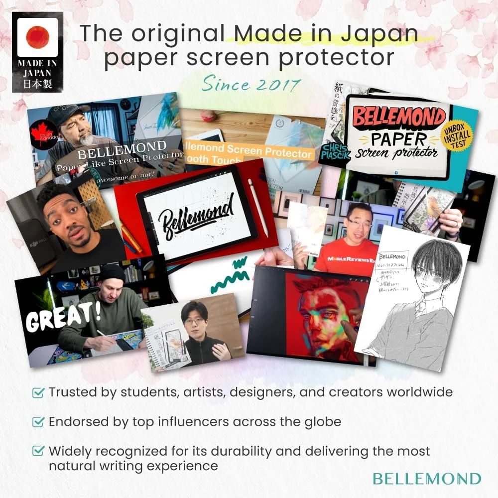 محافظ صفحه نمایش کاغذ BELLEMOND اصلی ساخت ژاپن برای تبلت سامسونگ گلکسی تب S11 / S9 / S8 / S7 (11 اینچ) و S10 Lite، S10 FE، S9 FE (10.9 اینچ) | فیلم PET مات برای نوشتن، طراحی