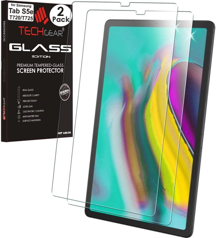 محافظ صفحه نمایش شیشه ای TECHGEAR [بسته 2 عددی] سازگار با Samsung Galaxy Tab S5e 10.5 اینچ (-T720 / -T725)، محافظ صفحه نمایش شیشه حرارت دیده [9H] [وضوح HD] [مقاوم در برابر خراش] [بدون حباب]