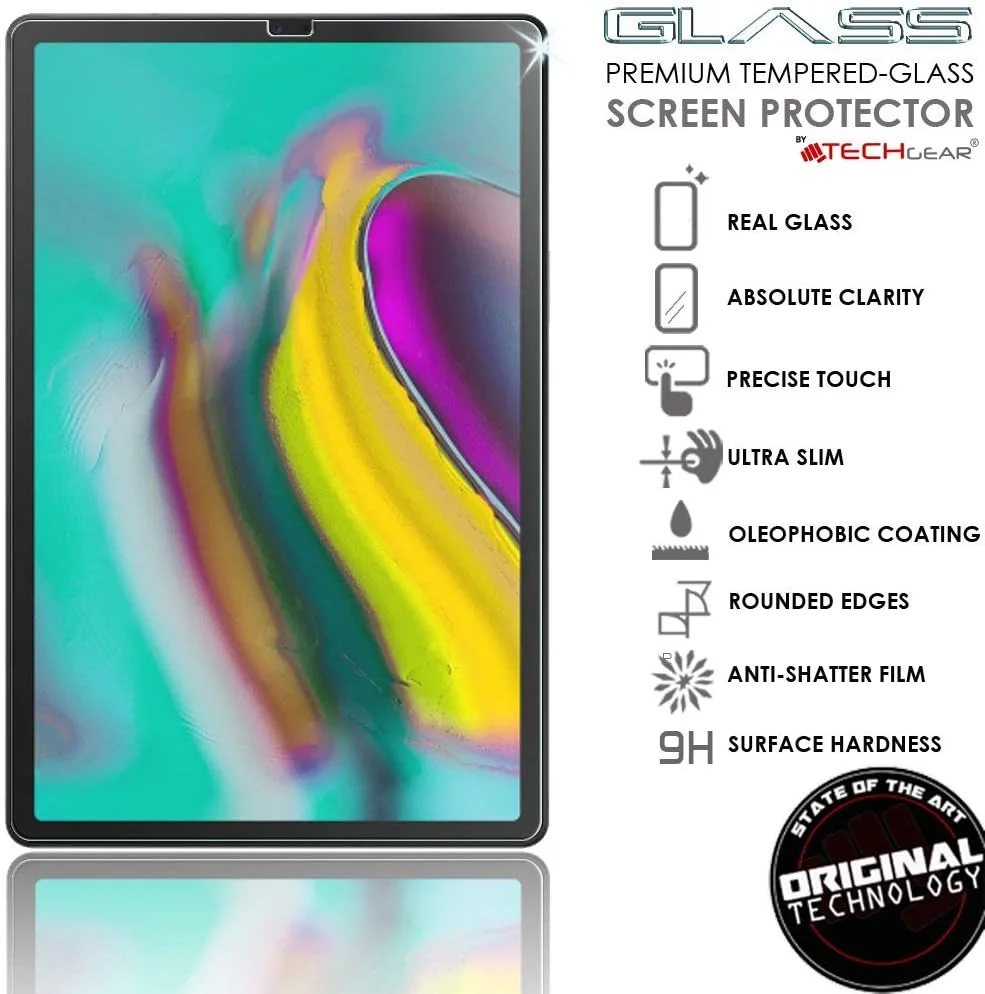 محافظ صفحه نمایش شیشه ای TECHGEAR [بسته 2 عددی] سازگار با Samsung Galaxy Tab S5e 10.5 اینچ (-T720 / -T725)، محافظ صفحه نمایش شیشه حرارت دیده [9H] [وضوح HD] [مقاوم در برابر خراش] [بدون حباب]