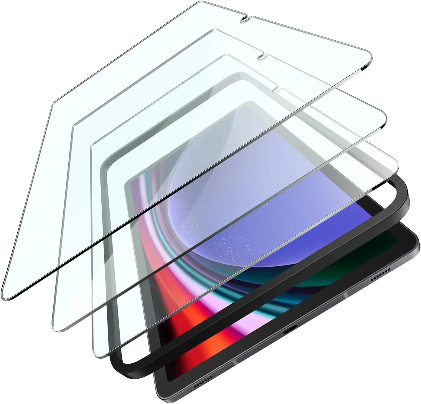 محافظ صفحه نمایش شیشه ای حرارت دیده Guretok برای تبلت سامسونگ گلکسی تب S9/S9 FE/S8/S7 11 اینچی، فیلم شیشه ای حرارت دیده با قاب ساده، مقاوم در برابر خراش، وضوح HD، بسته 3 عددی