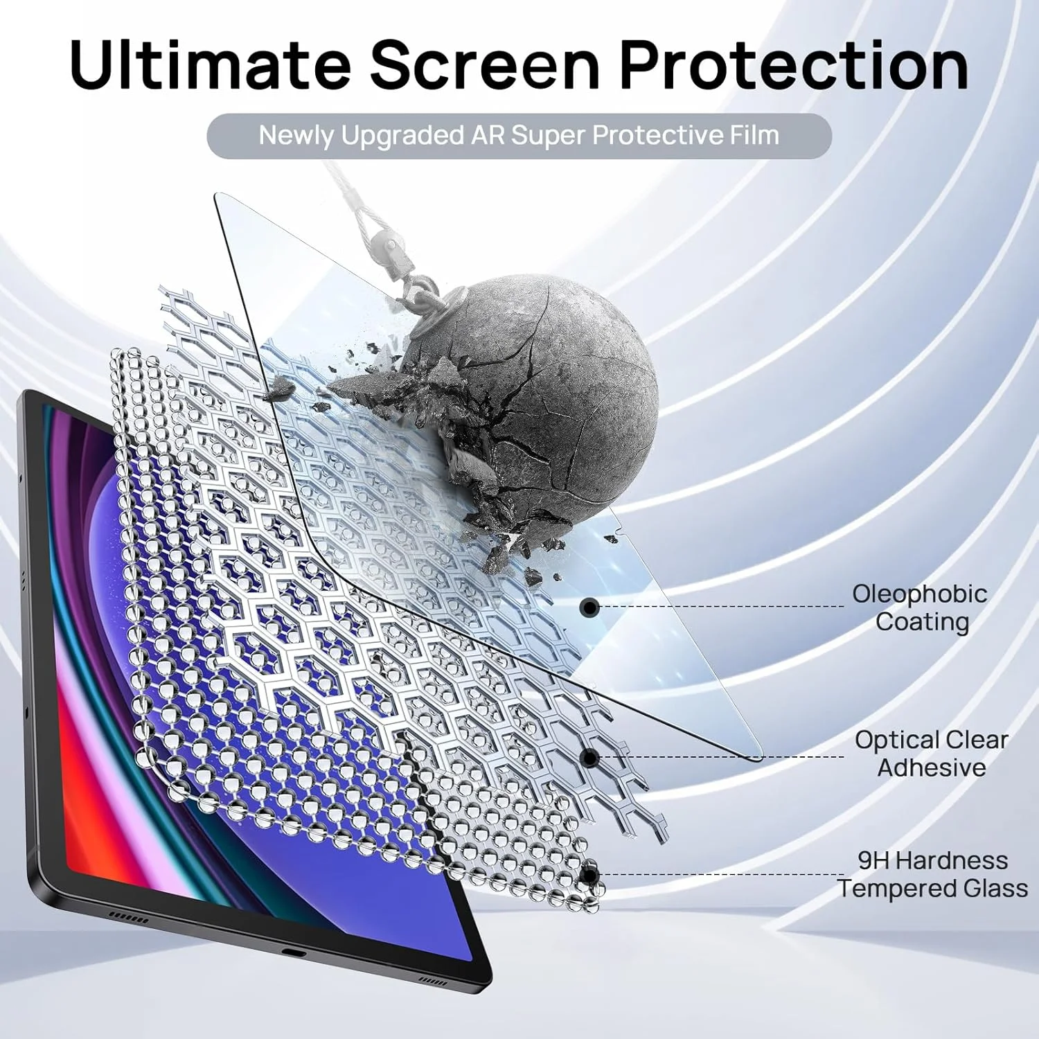 محافظ صفحه نمایش شیشه ای حرارت دیده Guretok برای تبلت سامسونگ گلکسی تب S9/S9 FE/S8/S7 11 اینچی، فیلم شیشه ای حرارت دیده با قاب ساده، مقاوم در برابر خراش، وضوح HD، بسته 3 عددی