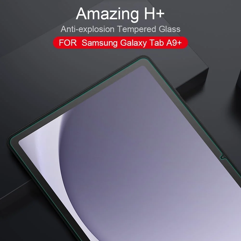 محافظ صفحه نمایش شیشه ای ضد انفجار نیلکین مدل H+ با ضخامت 0.3 میلی متر، طراحی شده برای تبلت سامسونگ گلکسی تب A9 - شفاف
