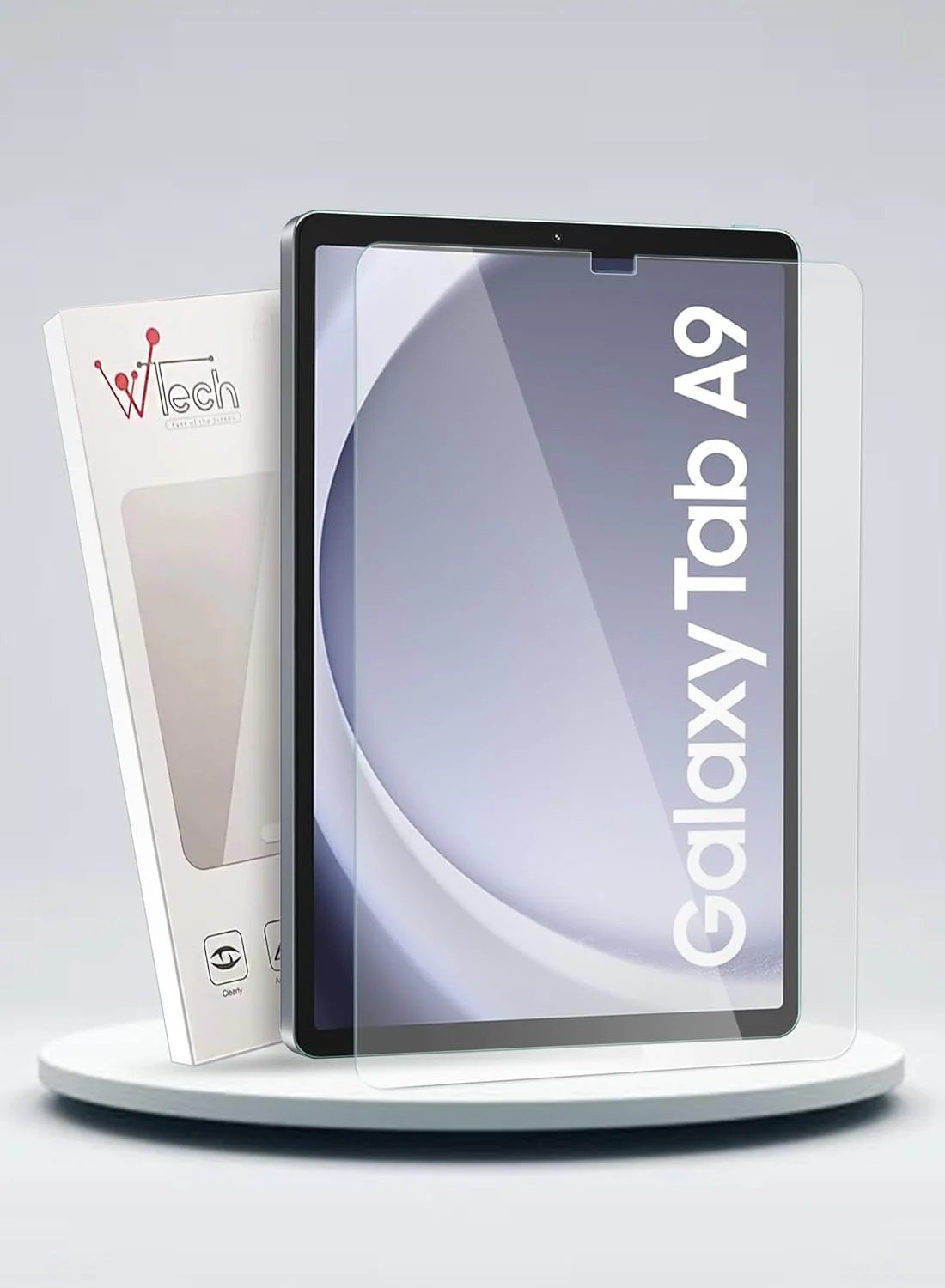 محافظ صفحه نمایش شیشه ای خمیده Wtech سری Premium با پوشش کامل برای تبلت سامسونگ گلکسی تب A9 وای فای 2023 و سامسونگ گلکسی تب A9 4G 2023، سایز 8.7 اینچ، شفاف