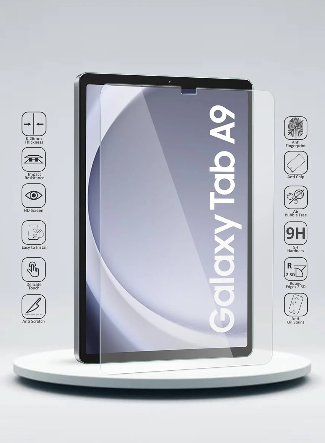 محافظ صفحه نمایش شیشه ای خمیده Wtech سری Premium با پوشش کامل برای تبلت سامسونگ گلکسی تب A9 وای فای 2023 و سامسونگ گلکسی تب A9 4G 2023، سایز 8.7 اینچ، شفاف