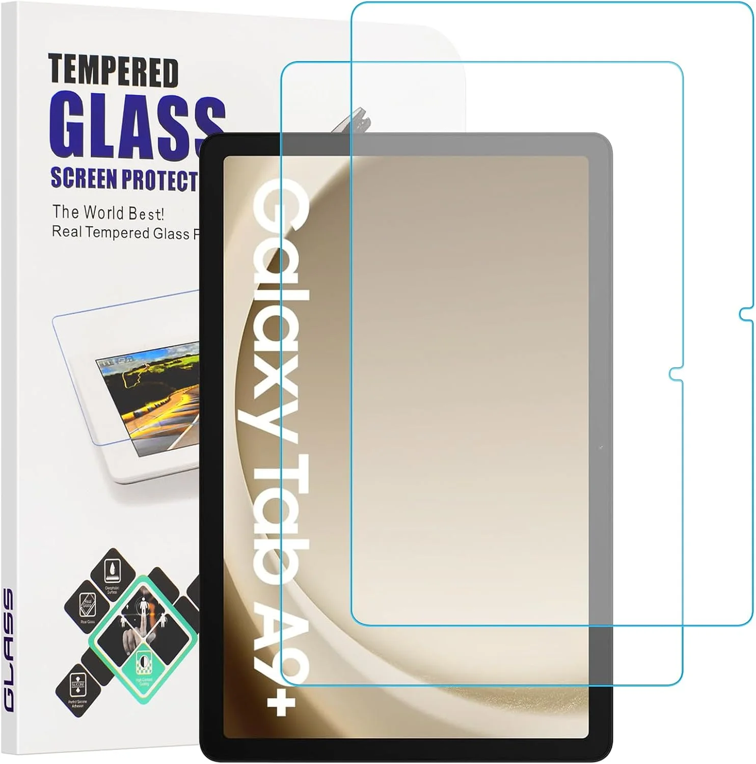 محافظ صفحه نمایش شیشه ای حرارتی گوشی گلکسی تب A9 پلاس سامسونگ (11 اینچ 2023)، مدل SM-X210/X216/X218، بسته 2 عددی، فیلم شیشه ای حرارتی با وضوح HD 99.99%، مقاوم در برابر خش