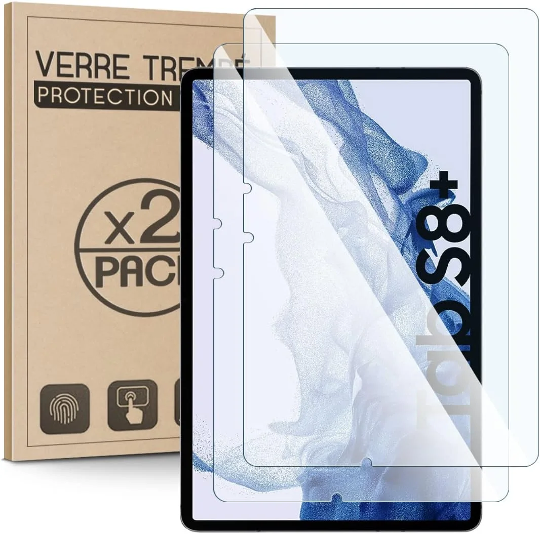 محافظ صفحه نمایش شیشه ای KARYLAX، سختی 9H، ضد خش، شیشه بدون حباب برای Samsung Galaxy Tab S7 FE 2021/Tab S8 Plus/Tab S7 Plus 12.4 اینچ - بسته 2 عددی