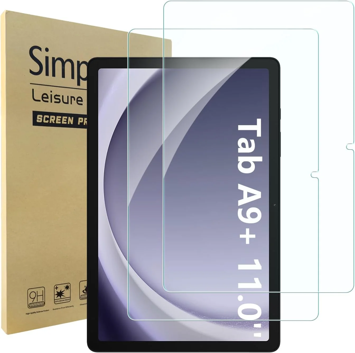 محافظ صفحه نمایش Simpeak سازگار با تبلت سامسونگ Galaxy Tab A9 Plus 11.0 اینچ (2023)، محافظ صفحه شیشه ای حرارت دیده، نصب آسان [سختی 9H] [ضد اثر انگشت] (2 عددی)