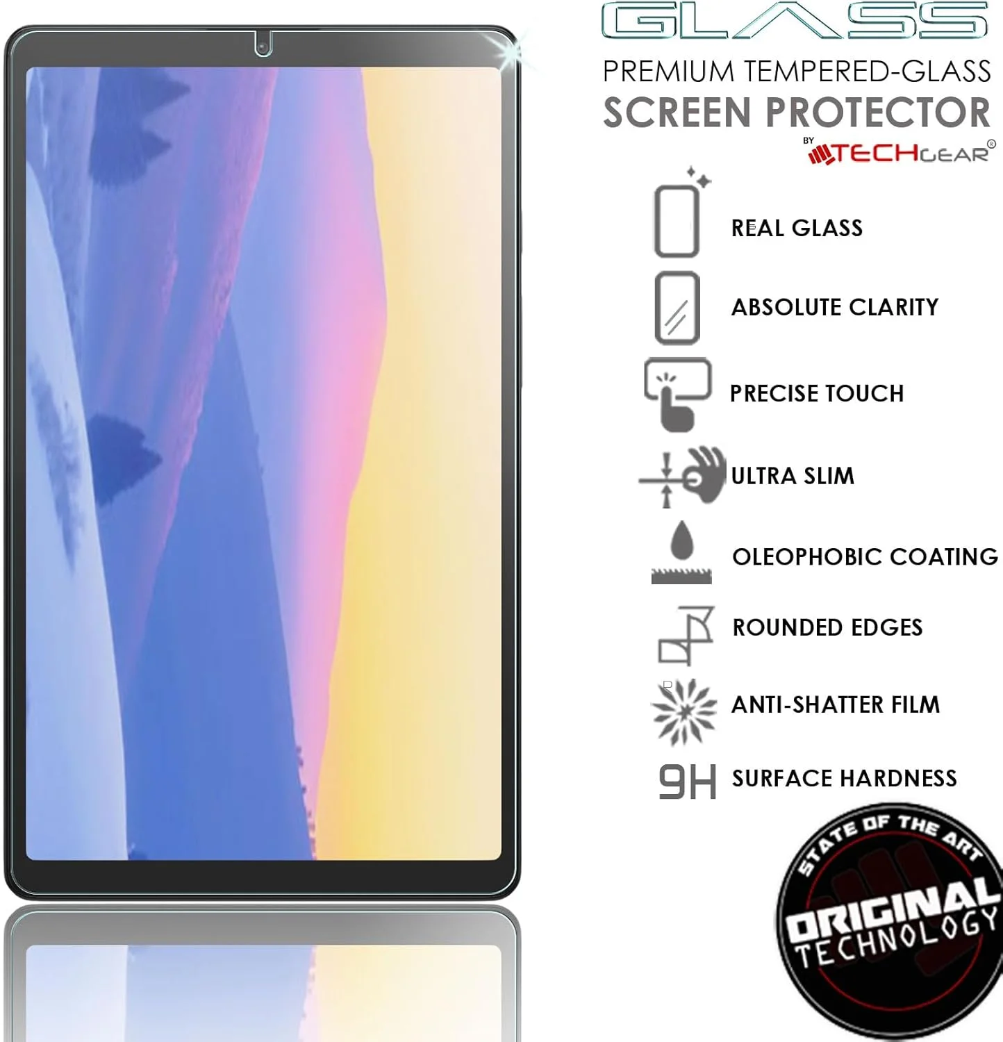 محافظ صفحه نمایش شیشه ای TECHGEAR Galaxy Tab A9 8.7 اینچی (SM-X110 / SM-X115) [سختی 9H] [وضوح HD] [مقاوم در برابر خراش] [بدون حباب] ساخته شده برای Samsung Galaxy Tab A9 2023