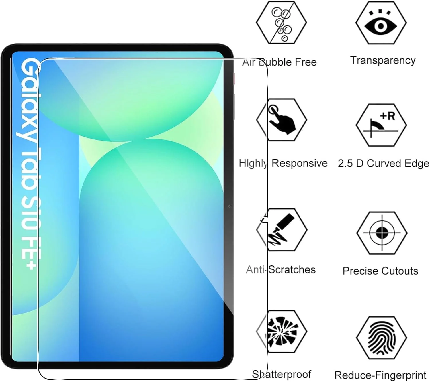 محافظ صفحه نمایش Murmure [بسته 2 عددی] برای تبلت سامسونگ گلکسی تب S10 FE پلاس، سختی 9H [وضوح HD] فیلم شیشه ای مقاوم در برابر خش، نصب آسان، بدون حباب