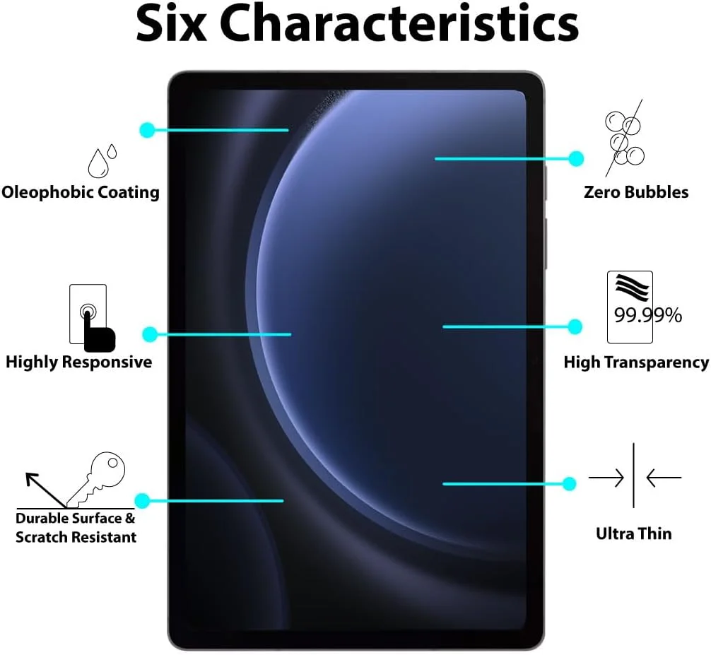 محافظ صفحه نمایش Al-HuTrusHi سازگار با Samsung Galaxy Tab S9 FE، سختی 9H، ضد خش، ضد روغن، ضد حباب، لبه گرد 2.5D، شفاف برای Samsung Galaxy Tab S9 FE
