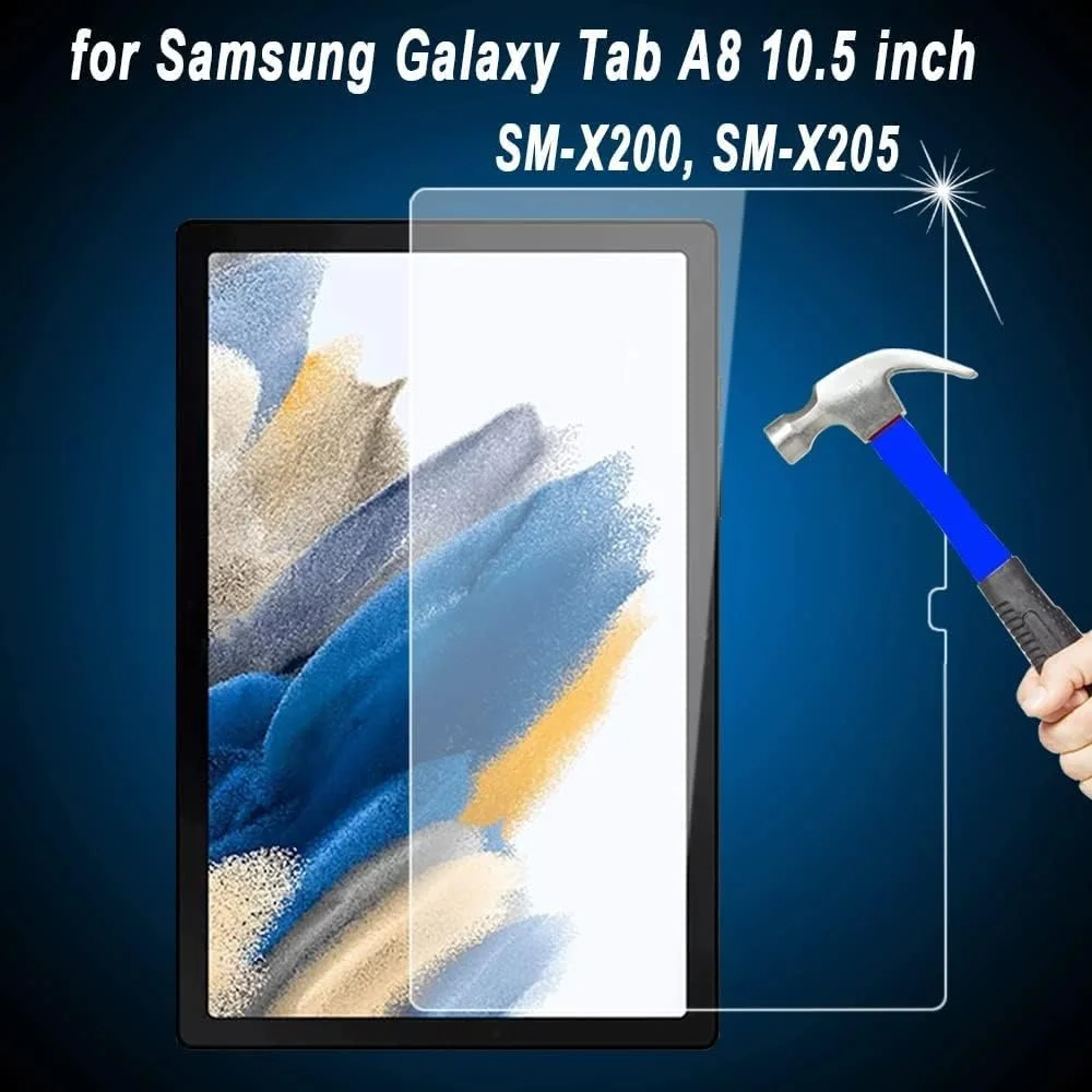 محافظ صفحه نمایش سازگار با تبلت سامسونگ گلکسی تب A8 10.5 اینچ (2021) مدل SM-X200 و SM-X205، فیلم شیشه ای سخت حرارت دیده با سختی 9H [پوشش کامل HD] [نصب آسان] [مقاوم در برابر خراش]