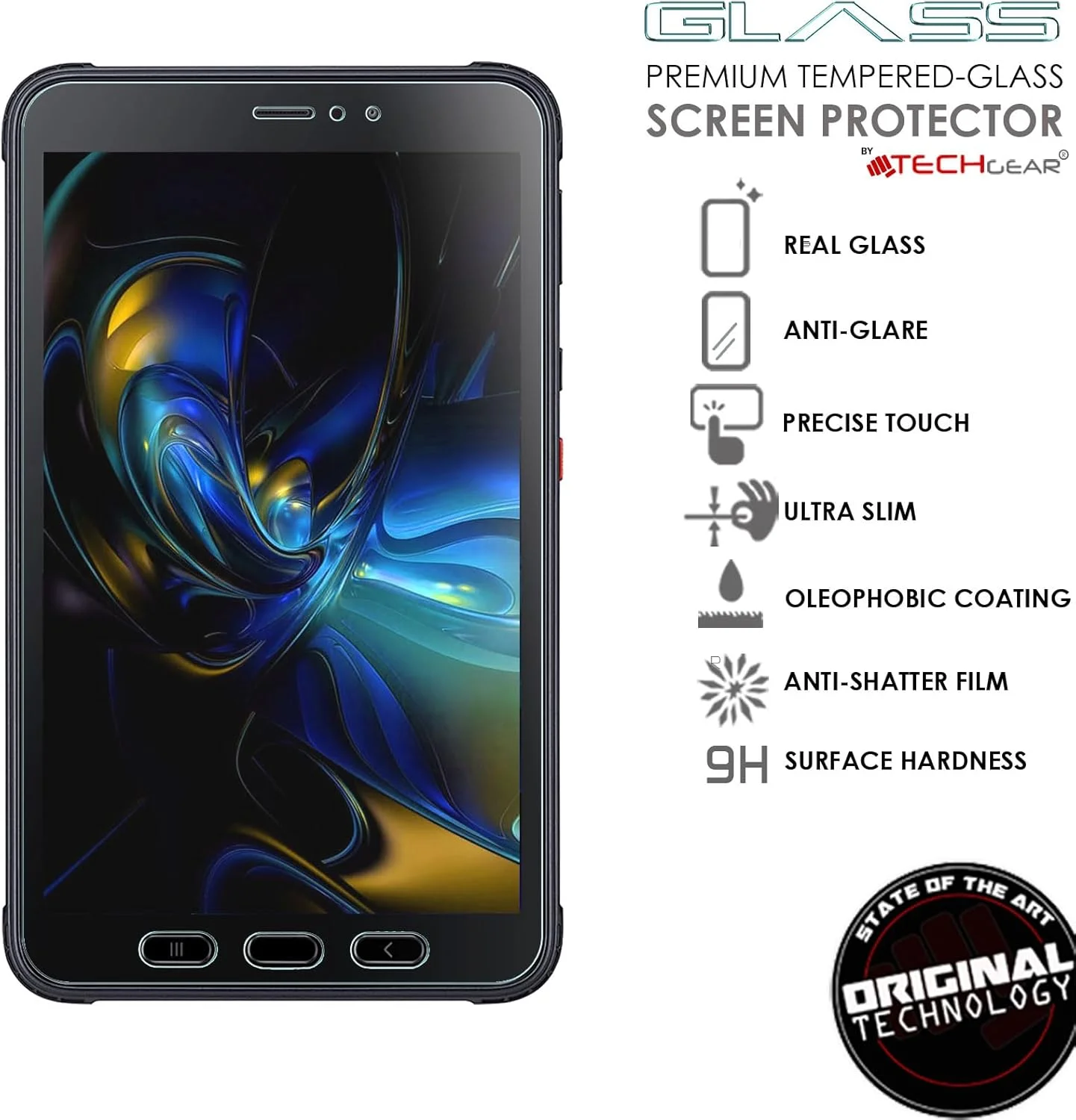 محافظ صفحه نمایش مات شیشه ای TECHGEAR ضد انعکاس نور مناسب برای تبلت گلکسی تب اکتیو 3 8 اینچی، محافظ صفحه نمایش شیشه حرارت دیده [سختی 9H] [مقاوم در برابر خراش] طراحی شده برای Samsung Galaxy Tab Active 3 SM-T570 / T575 / T577