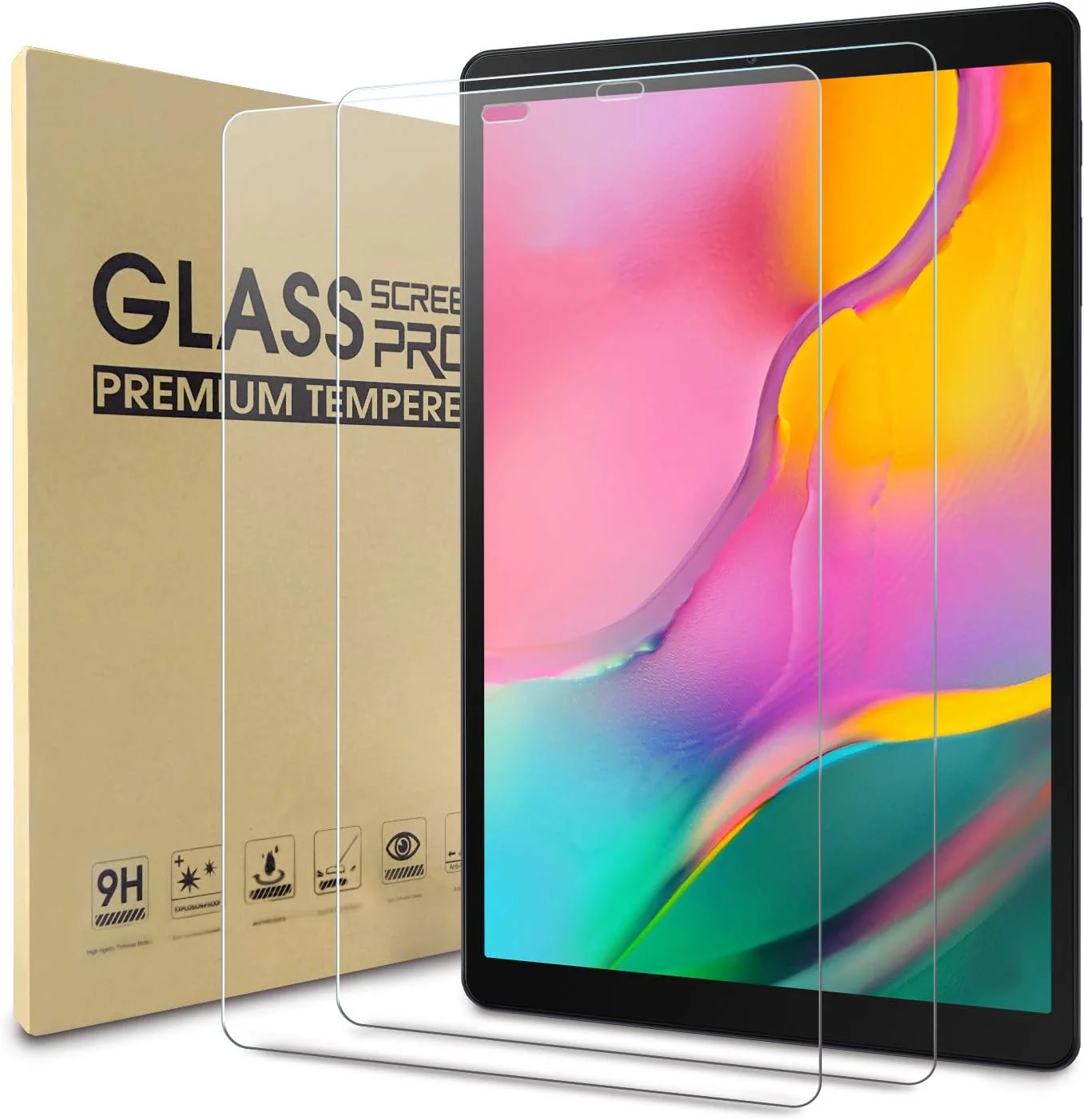 WD&CD 2 Pack Screen Protector Compatible with Samsung Galaxy Tab A 10.1 2019,Tempered Glass Film Replacement for -T515/-T510【Anti Scratch 】【Anti Bubble】【High Definition】