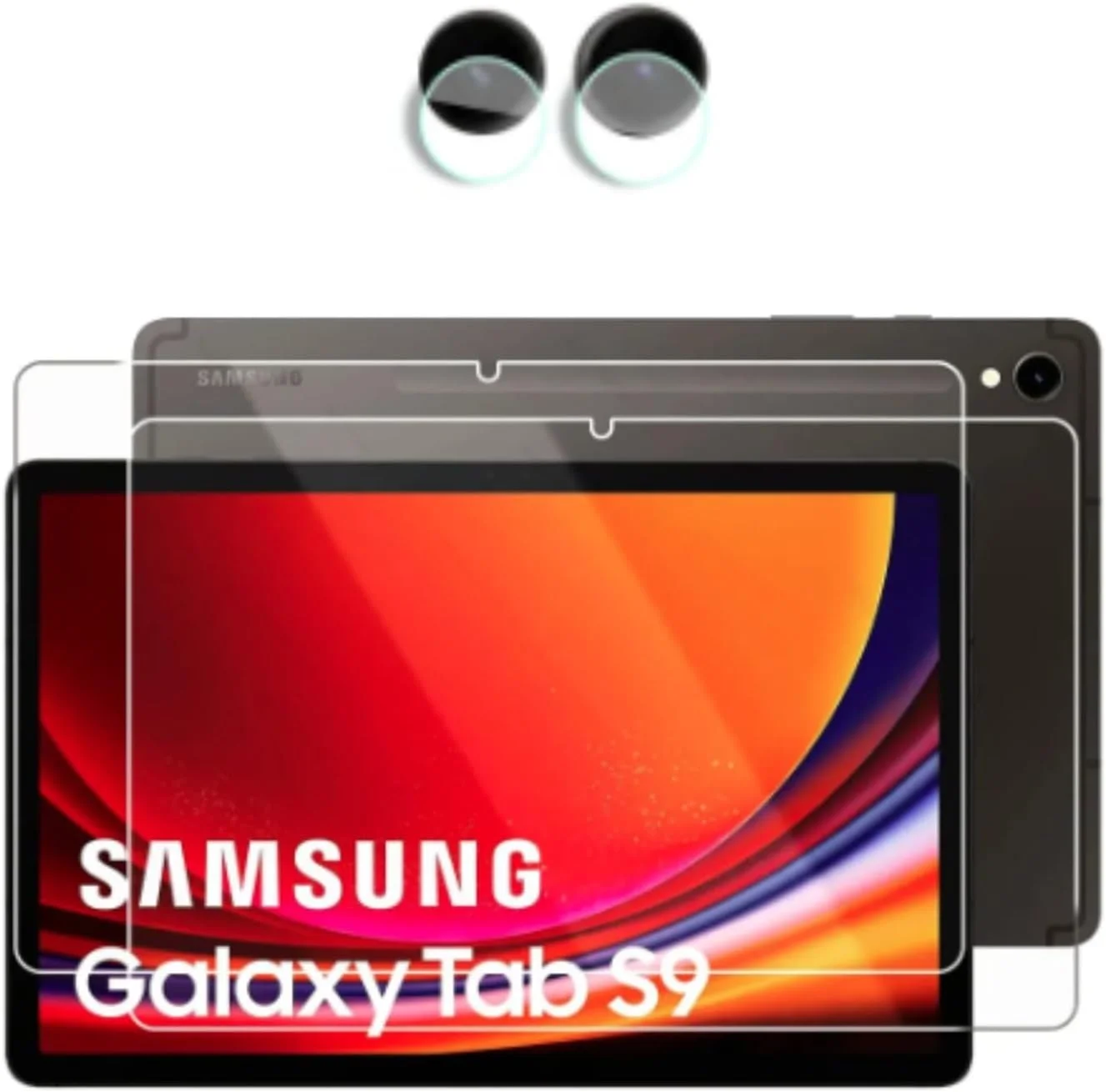 محافظ صفحه نمایش شیشه ای و محافظ دوربین PAXTOR سازگار با Samsung Galaxy Tab S9 ([بسته 2+2]، 11 اینچ، 2023)، فیلم شیشه ای محافظ دوربین سه بعدی (11 اینچ)