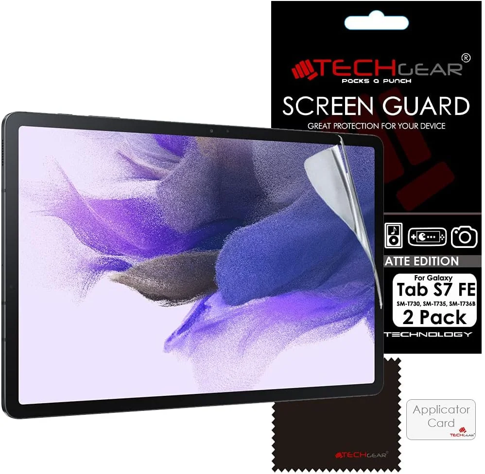 محافظ صفحه نمایش مات TECHGEAR بسته 2 عددی مناسب برای گلکسی تب S7 FE 12.4 اینچ (SM-T730 / SM-T736)، پوشش محافظ صفحه نمایش مات طراحی شده برای سامسونگ گلکسی تب S7 FE 2021
