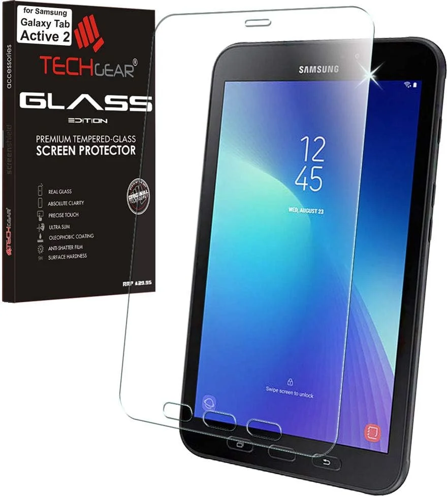 محافظ صفحه نمایش شیشه ای TECHGEAR GLASS Edition طراحی شده برای Samsung Galaxy Tab Active 2 8.0 اینچ (-T390 / -T395)، محافظ صفحه نمایش شیشه ای حرارت دیده [سختی 9H] [وضوح HD] [مقاوم در برابر خراش] [بدون حباب]